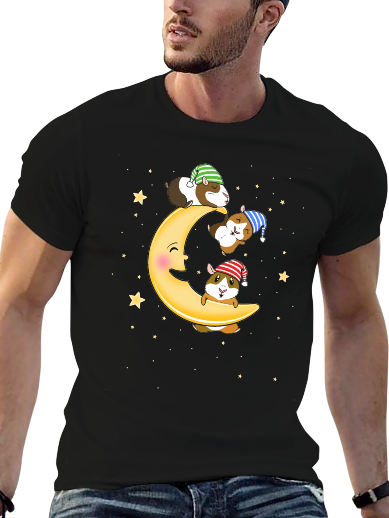 Guinea Pig Moon T-Shirt - Sleepy Celestial Design