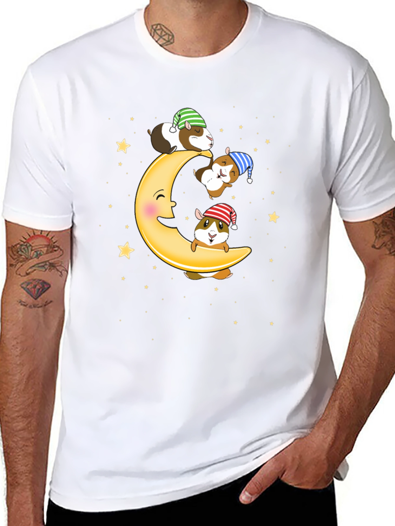 Guinea Pig Moon T-Shirt - Sleepy Celestial Design
