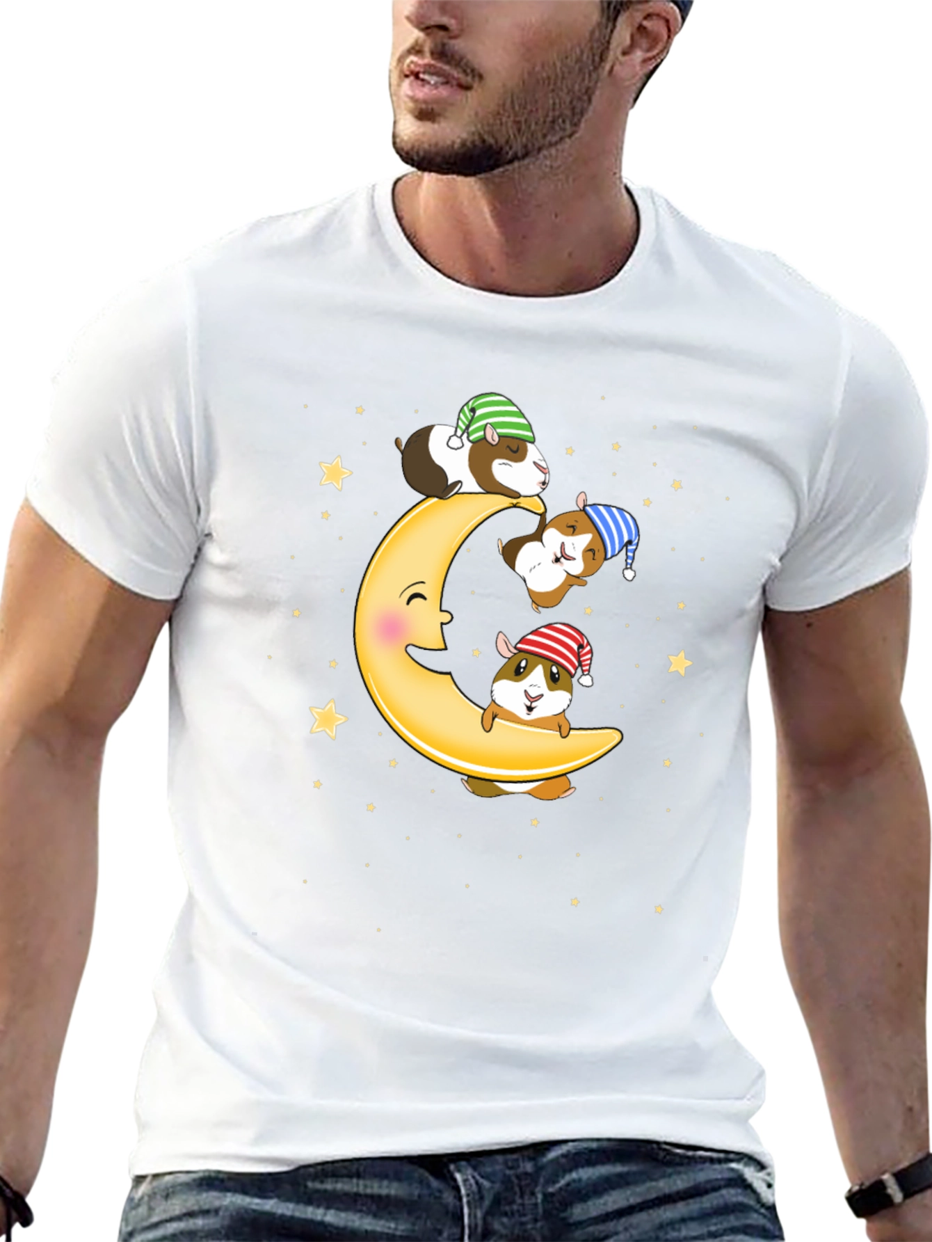 Guinea Pig Moon T-Shirt - Sleepy Celestial Design