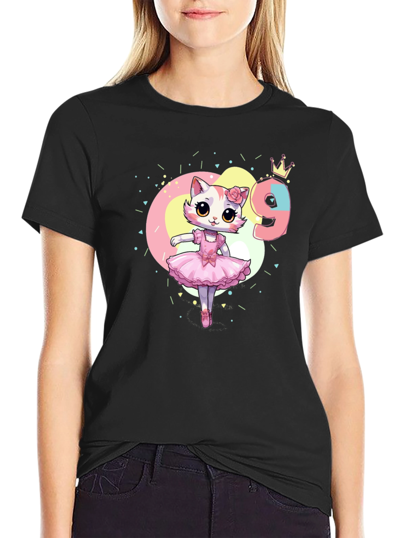 Cute Cat Ballerina 9th Birthday T-Shirt