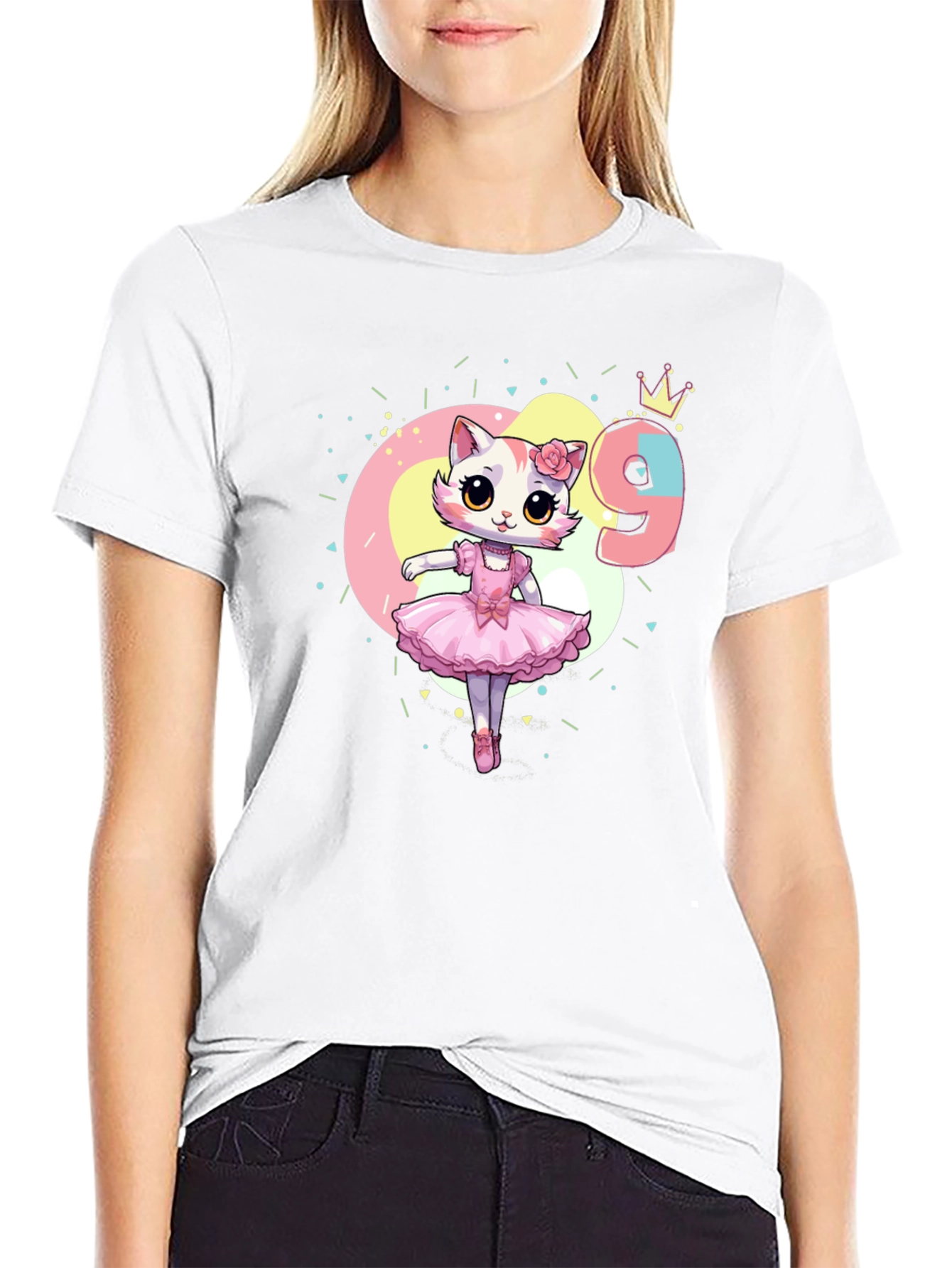 Cute Cat Ballerina 9th Birthday T-Shirt