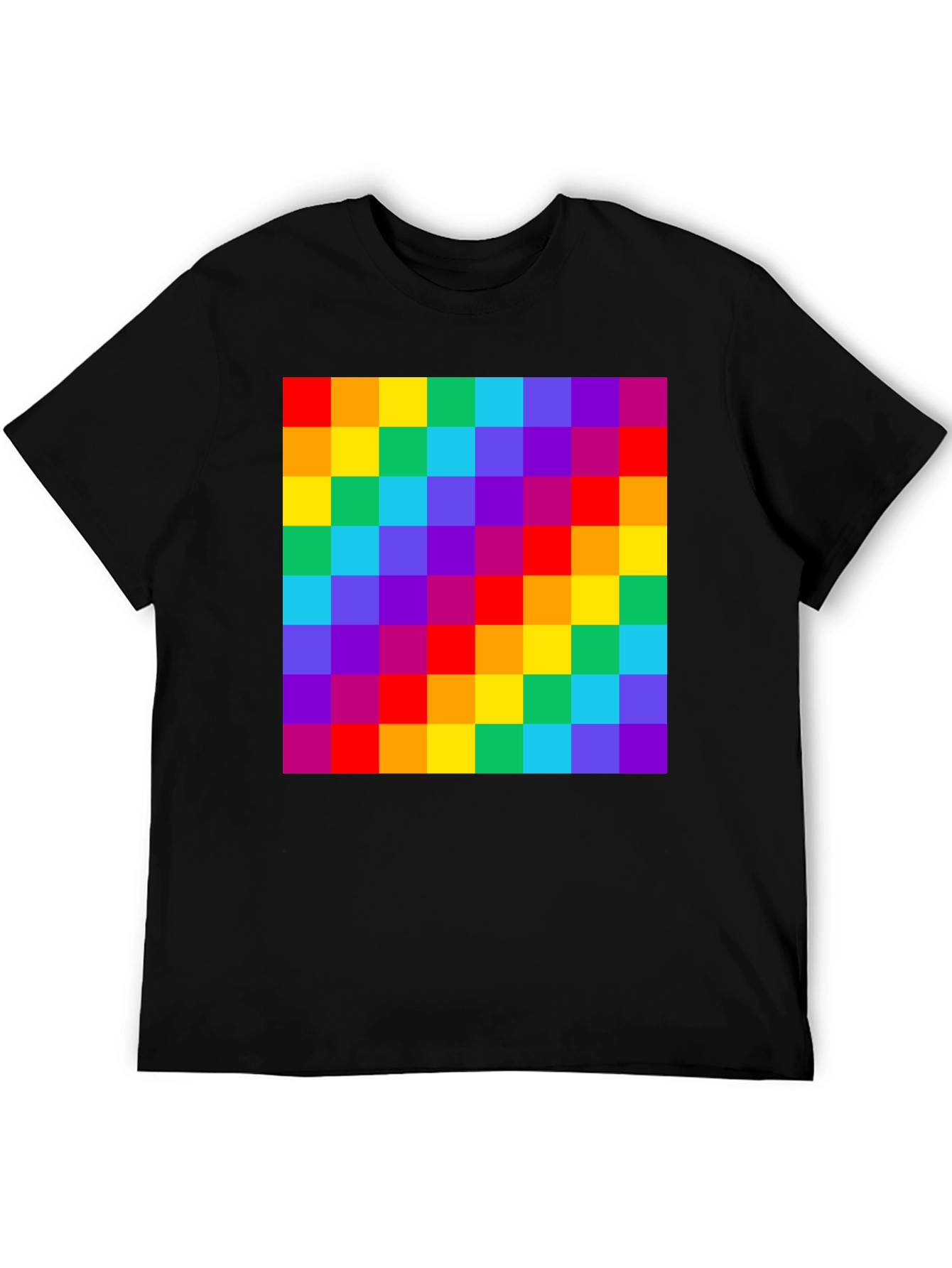 Rainbow Grid Graphic Tee - Vibrant Checkered Pattern