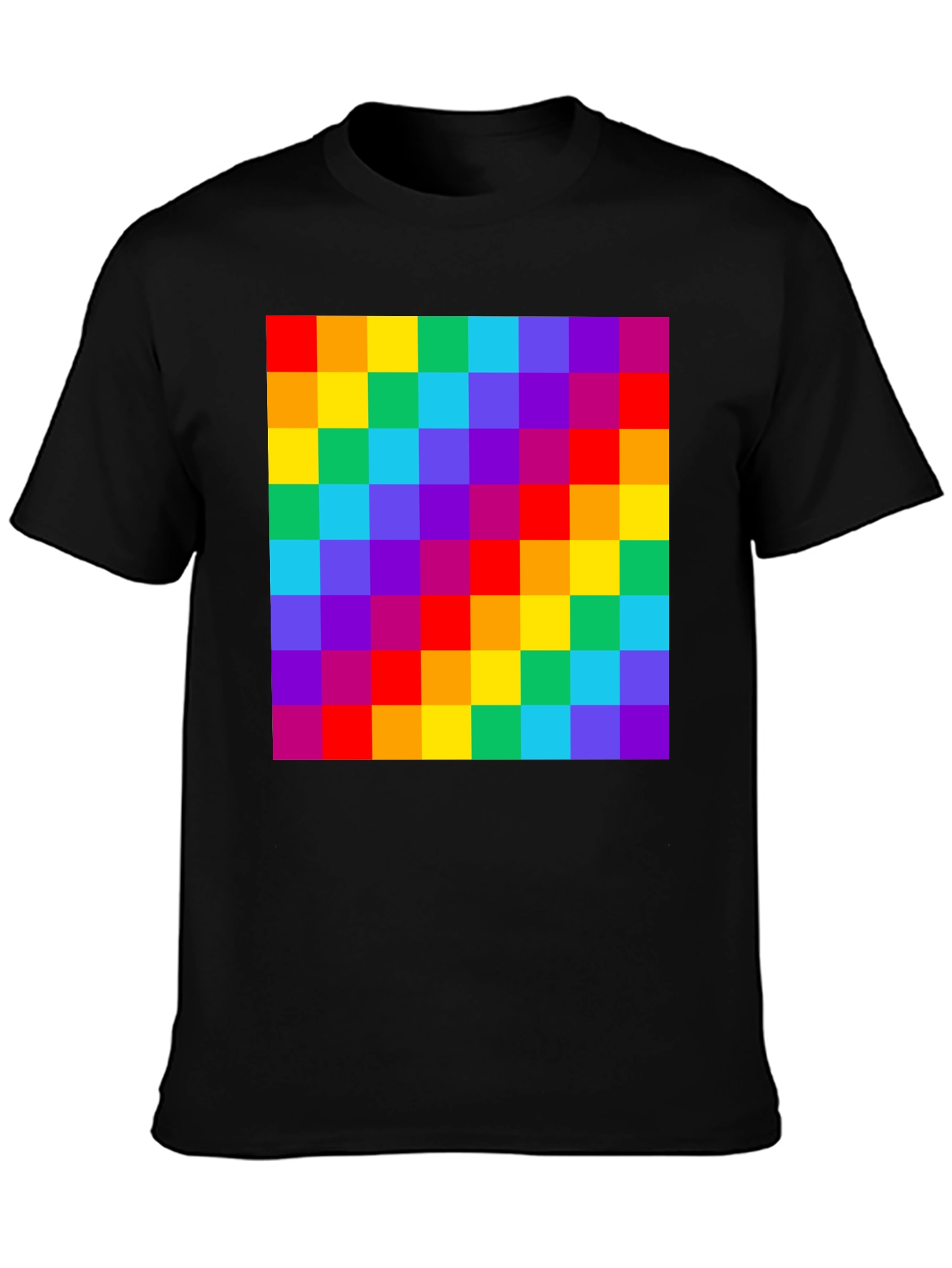 Rainbow Grid Graphic Tee - Vibrant Checkered Pattern