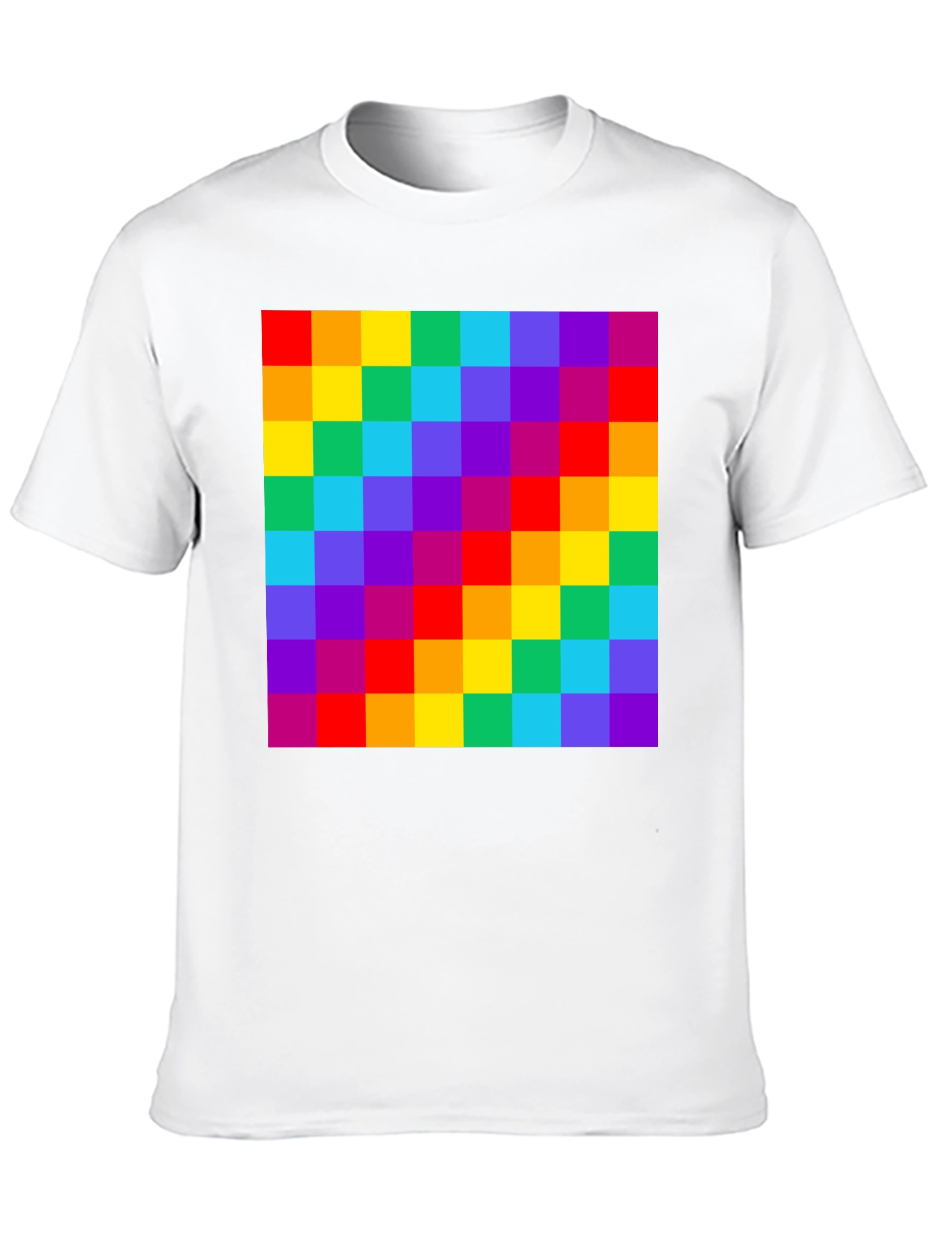 Rainbow Grid Graphic Tee - Vibrant Checkered Pattern