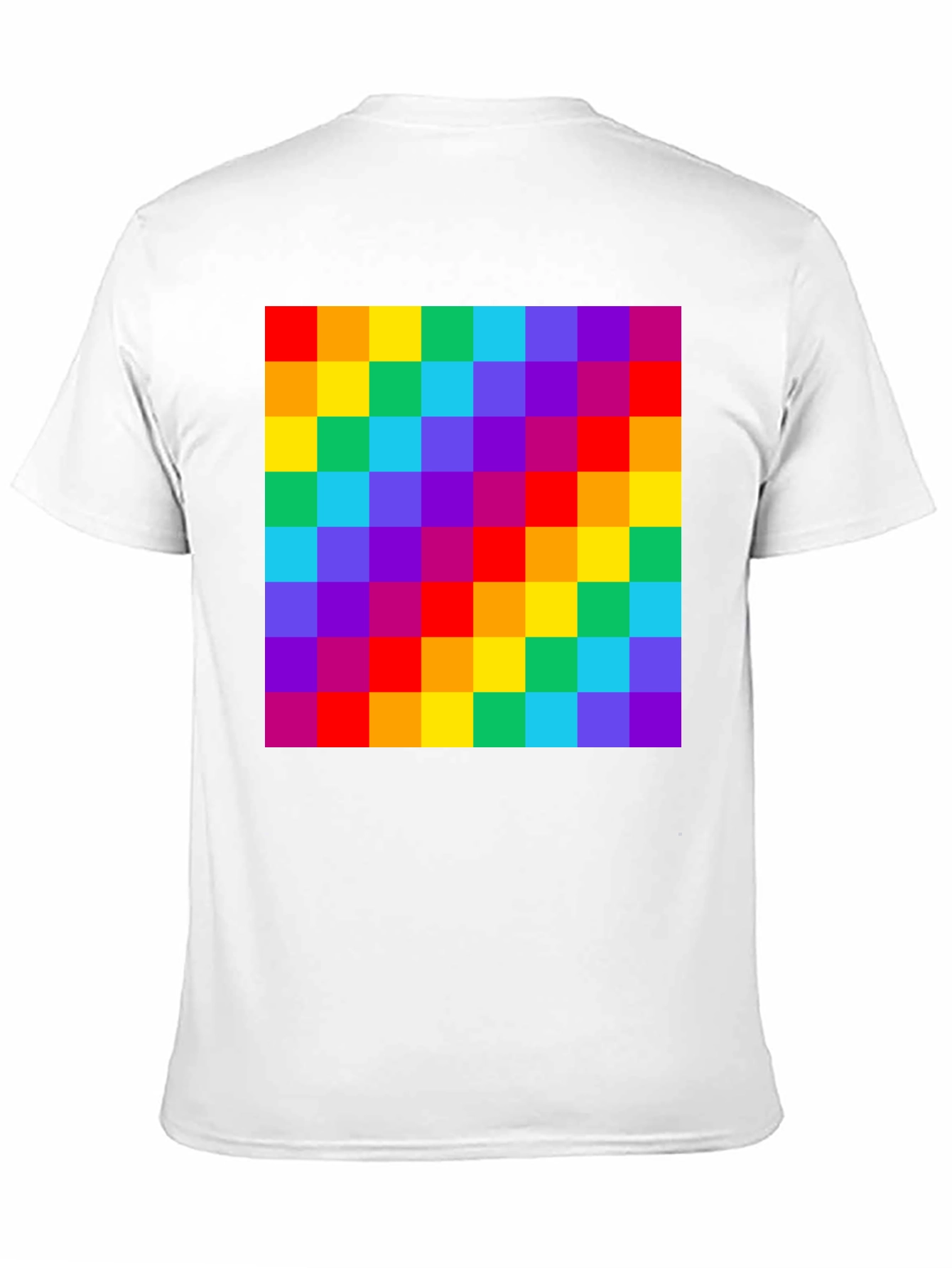 Rainbow Grid Graphic Tee - Vibrant Checkered Pattern