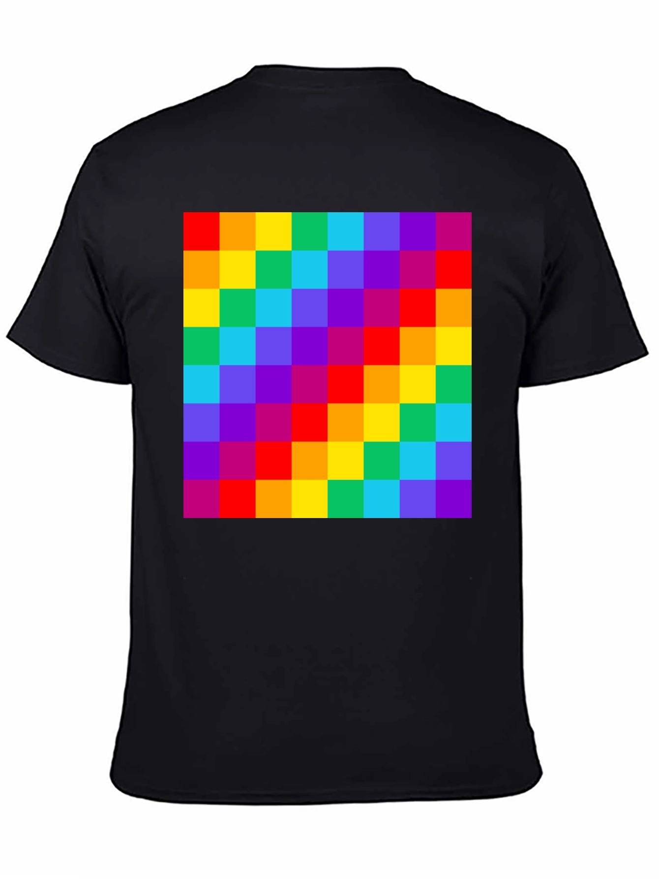 Rainbow Grid Graphic Tee - Vibrant Checkered Pattern
