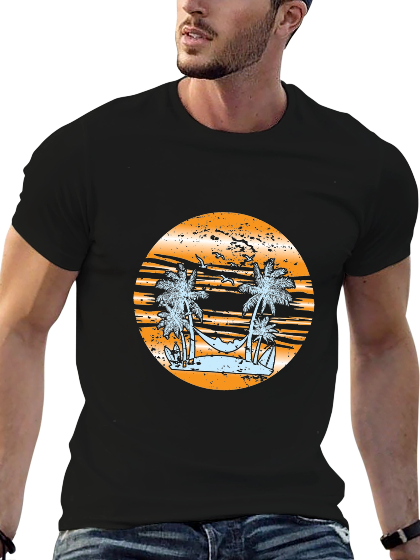 Tropical Beach Graphic Tee - Relaxed Vibe