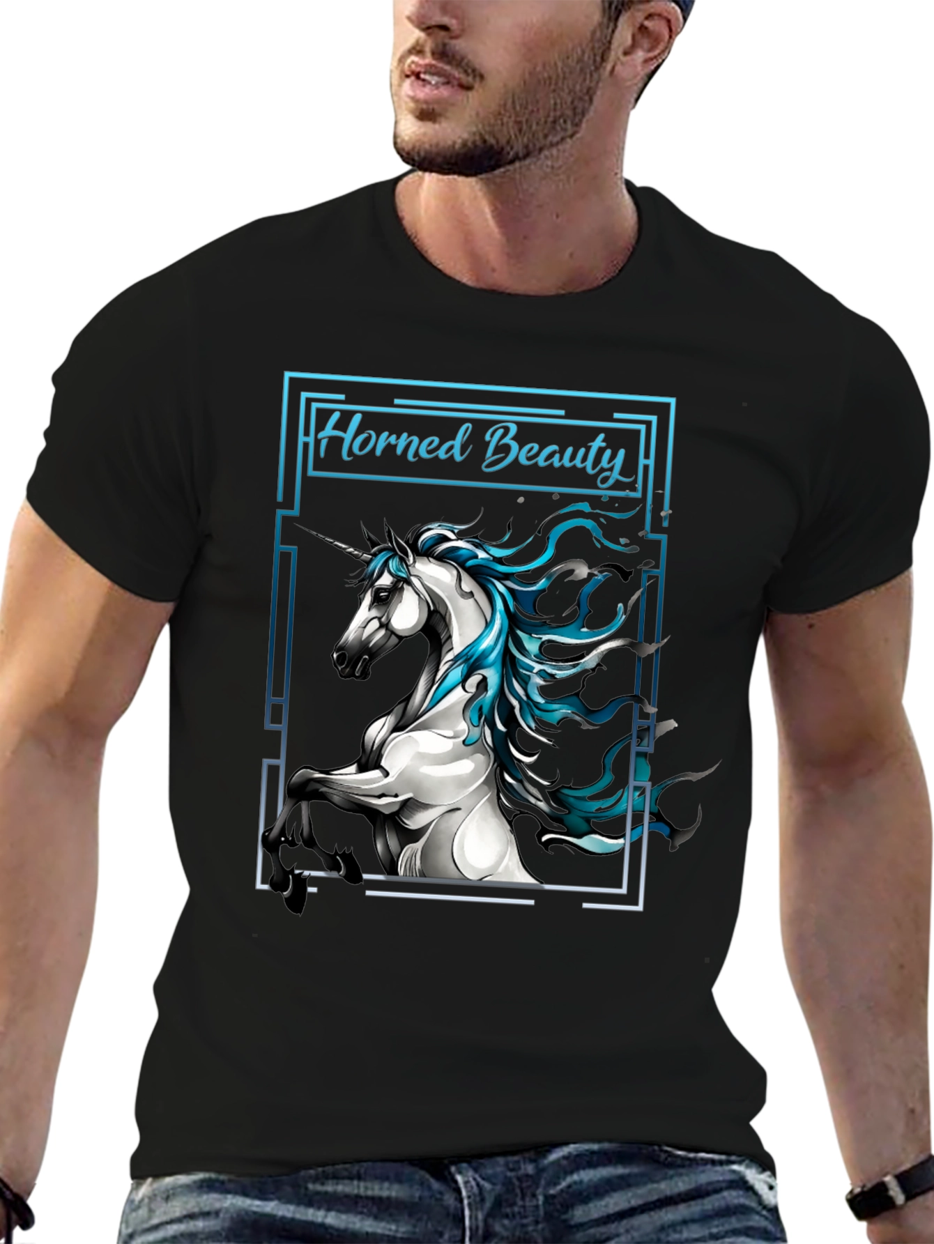 Horned Beauty Graphic Tee - Black Cotton