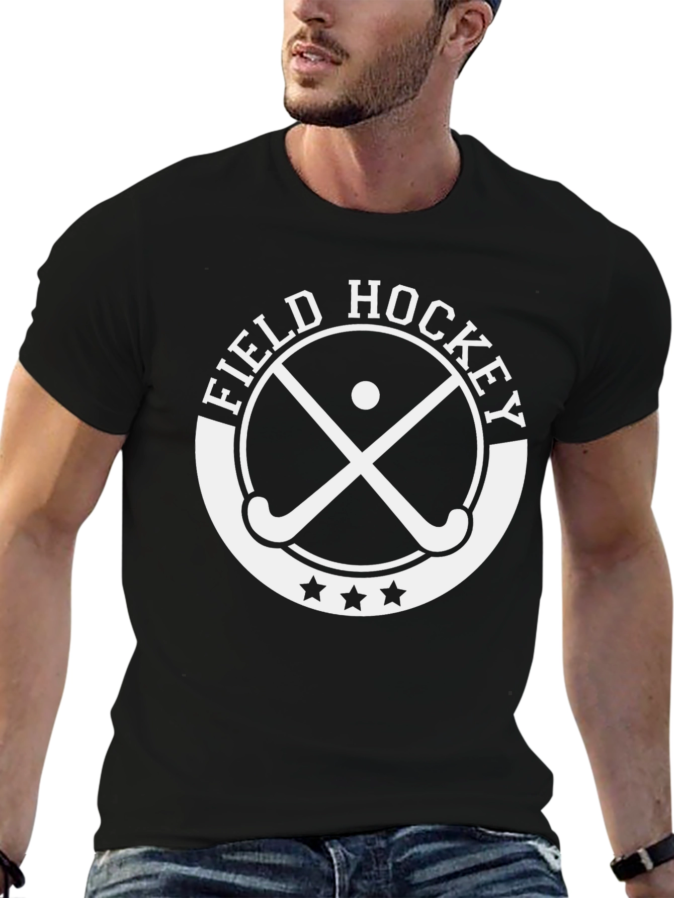 Field Hockey Graphic Tee - Black Cotton T-Shirt