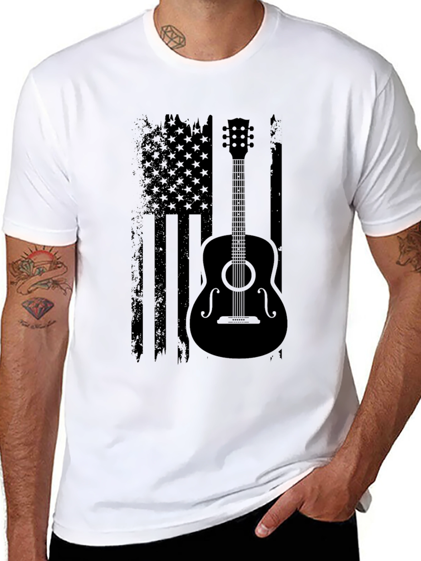 American Flag Guitar T-Shirt - Black