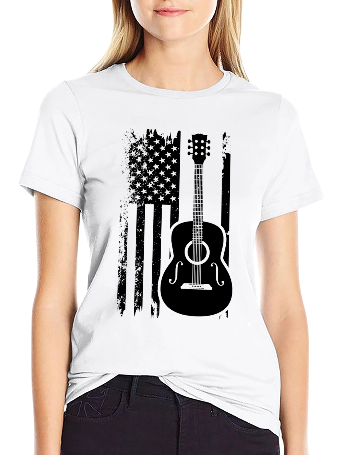 American Flag Guitar T-Shirt - Black