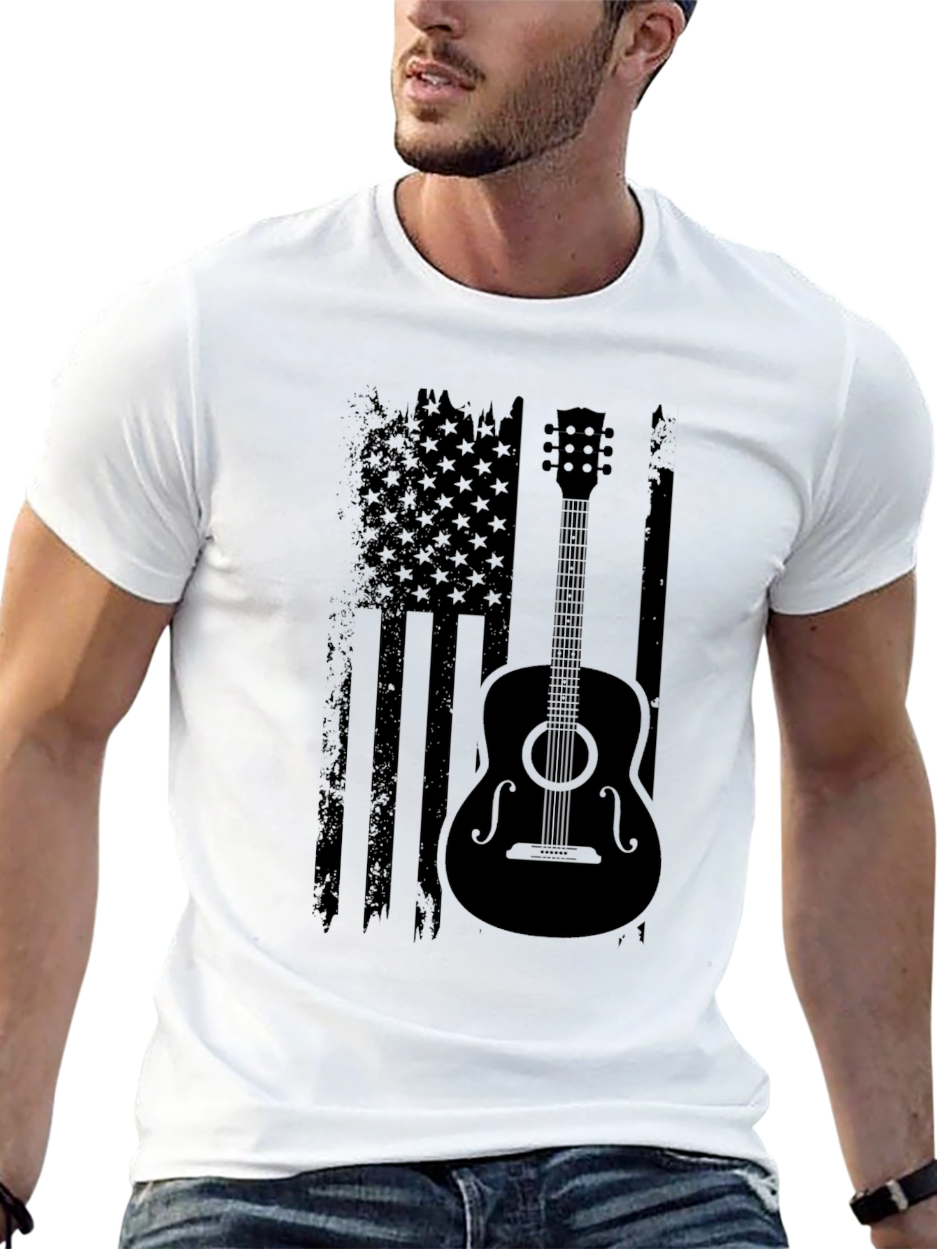 American Flag Guitar T-Shirt - Black