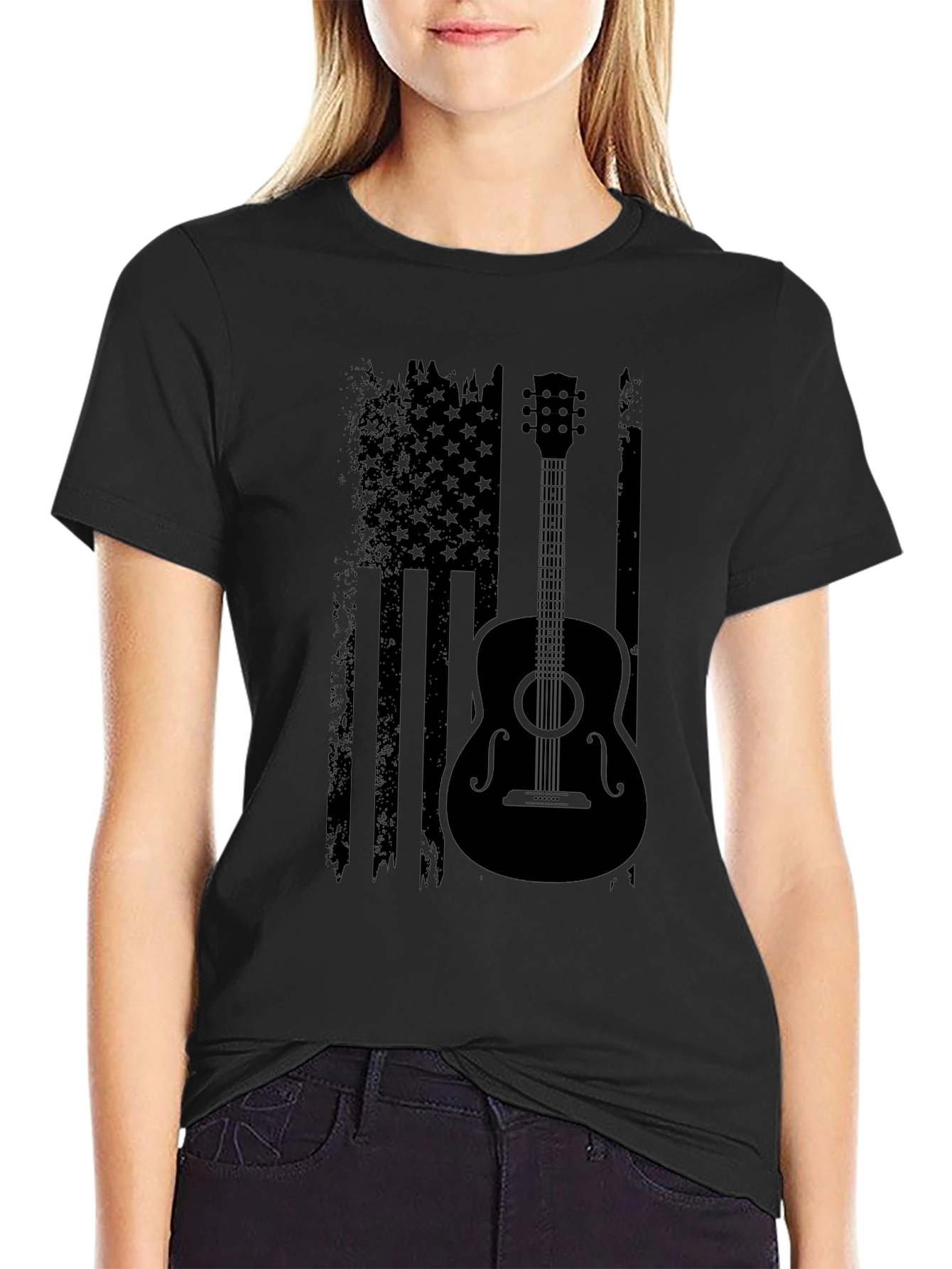 American Flag Guitar T-Shirt - Black