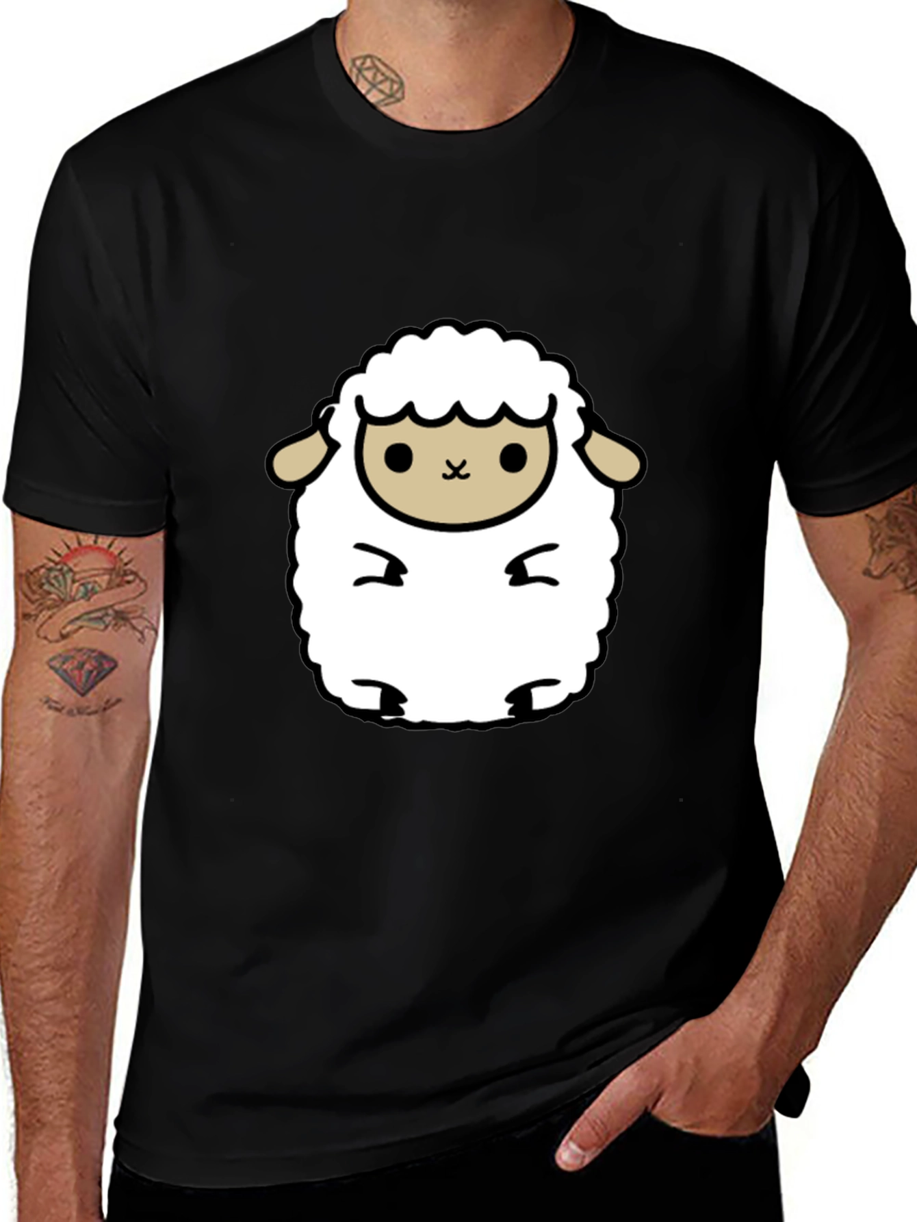 Cute Sheep Graphic Black T-Shirt