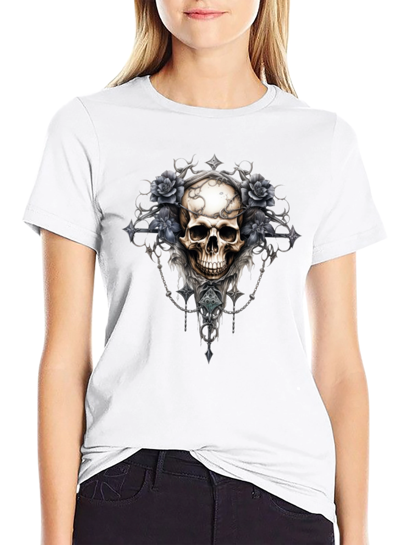 Skull & Roses Graphic Tee - Gothic Style