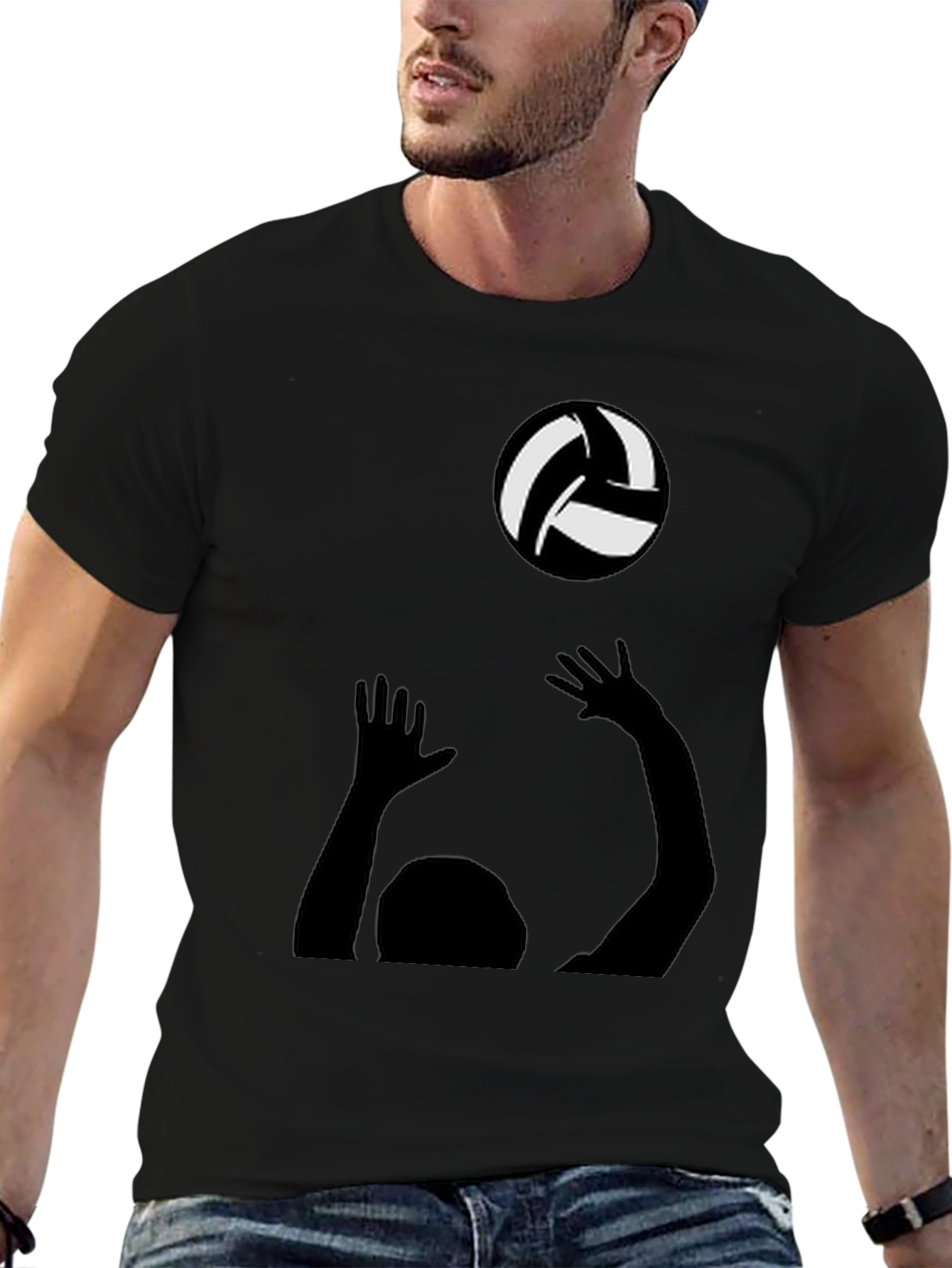 Volleyball Player Graphic Tee - Black Cotton Shirt