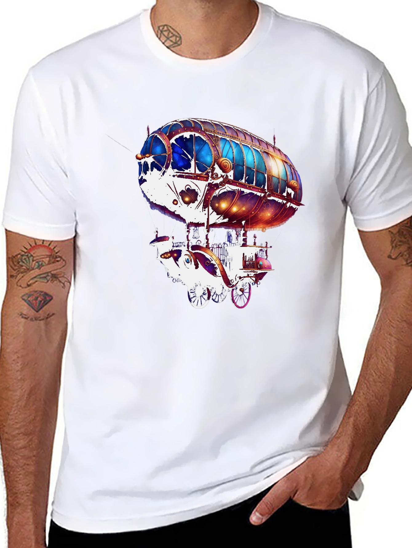 Steampunk Airship Graphic Tee - Black