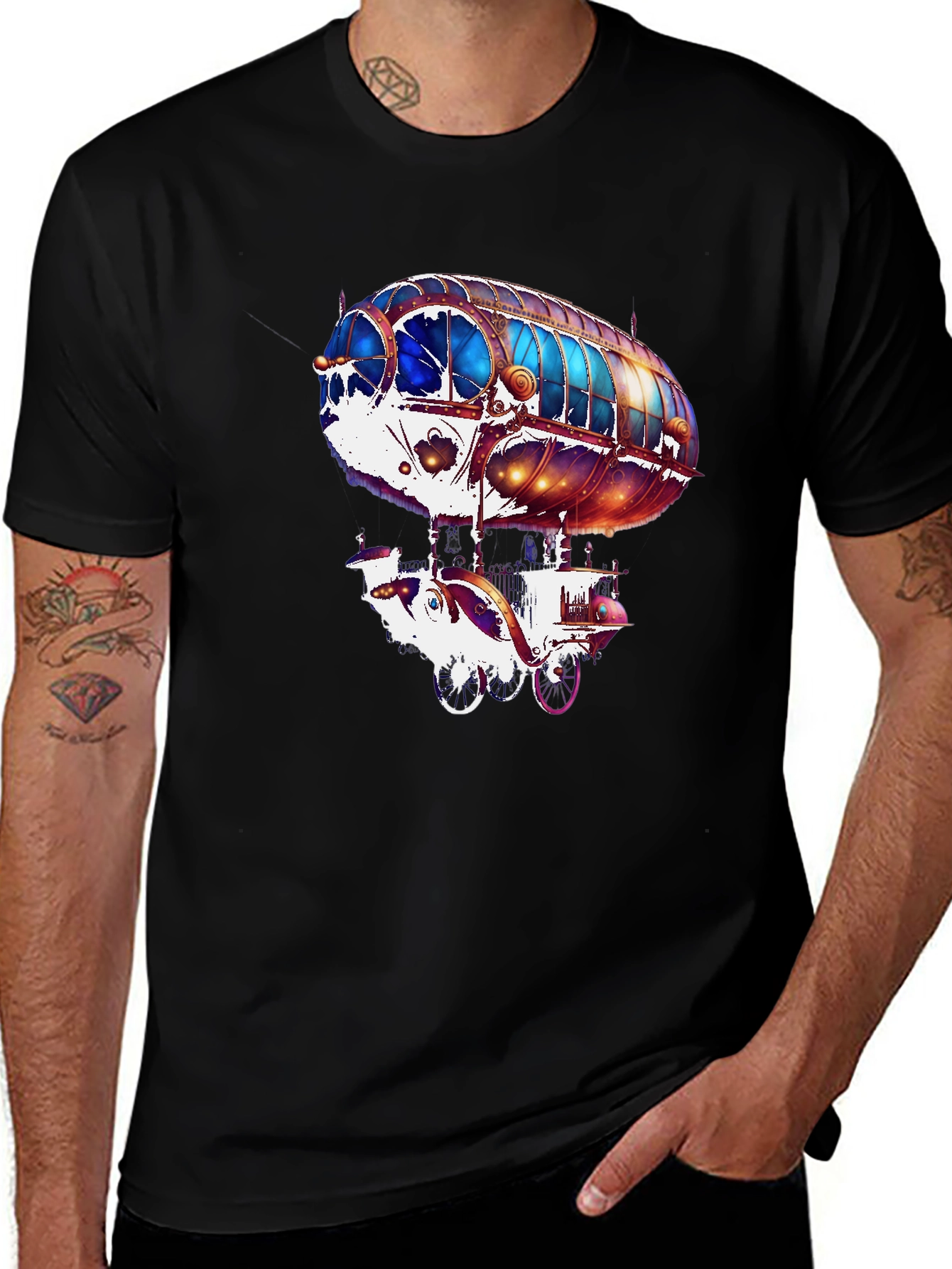 Steampunk Airship Graphic Tee - Black