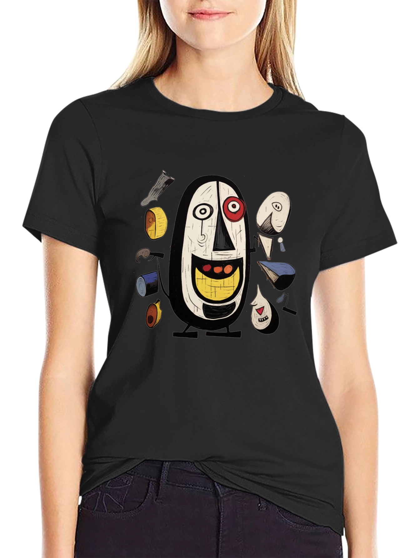 Abstract Art Graphic Tee - Black Cotton T-Shirt