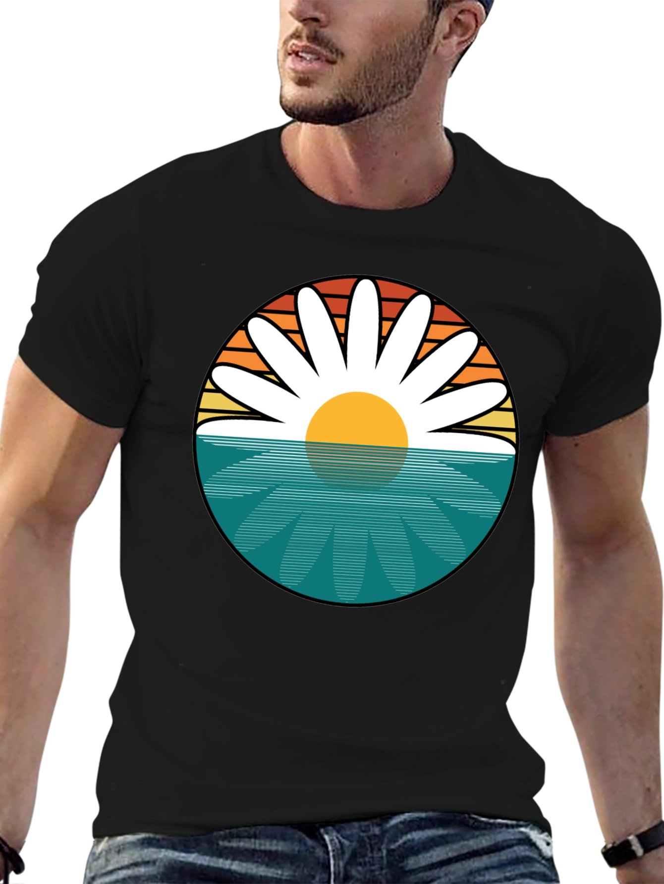 Retro Daisy Sunset T-Shirt - Beach Vibes