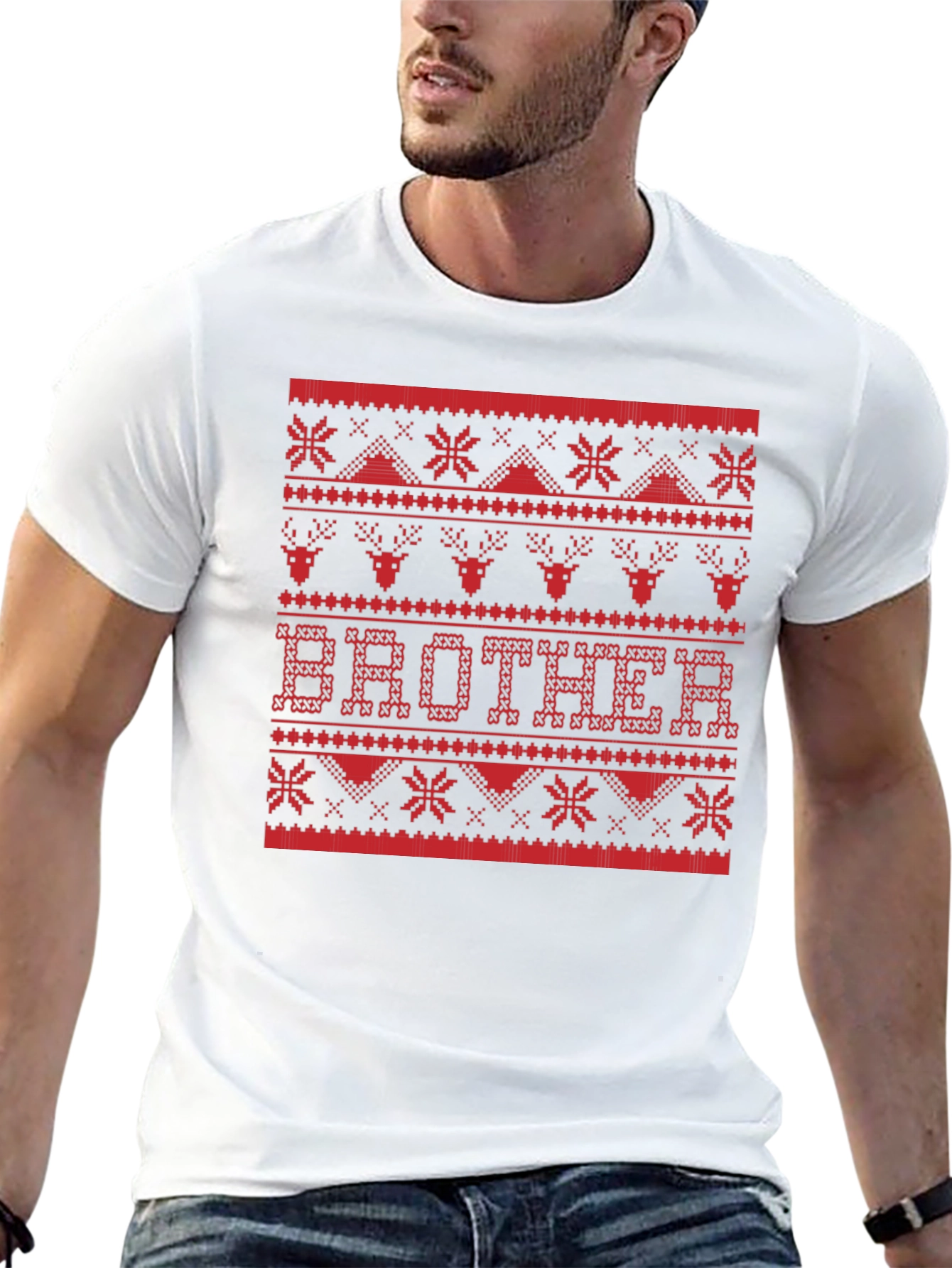 Brother Ugly Christmas Sweater Style Graphic T-Shirt