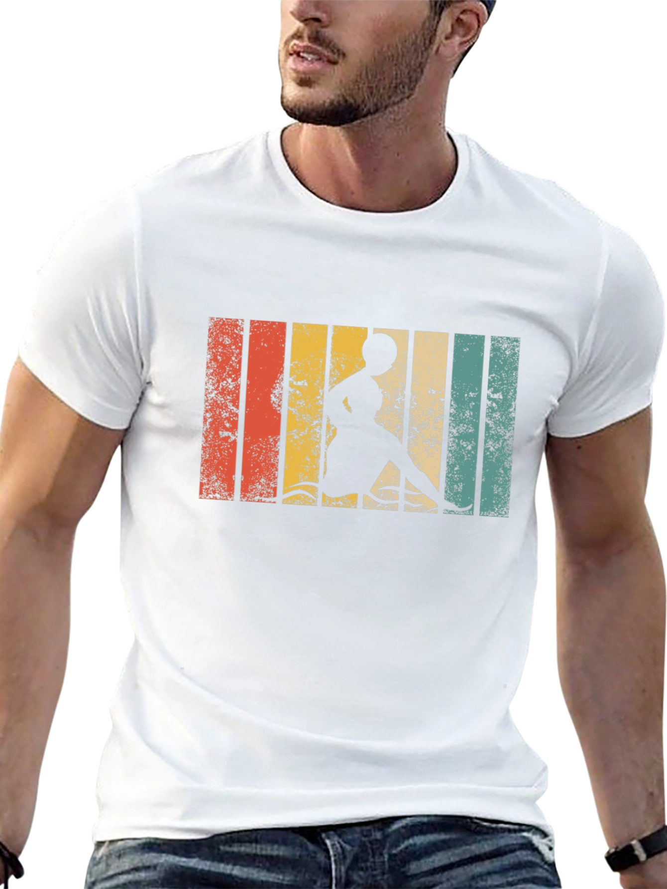 Retro Striped Woman Kayaking T-Shirt