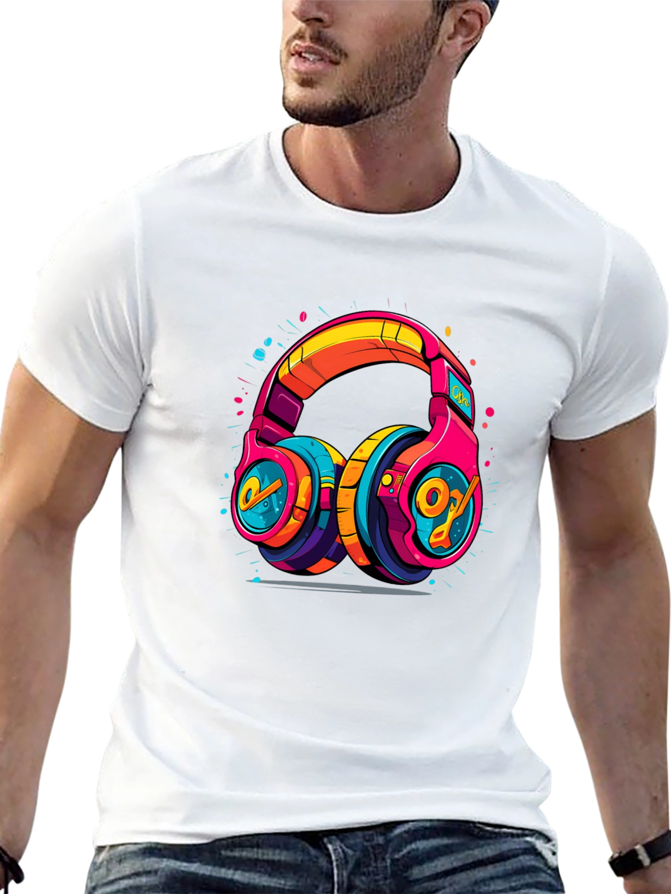 Vibrant Graphic Headphones Black Tee