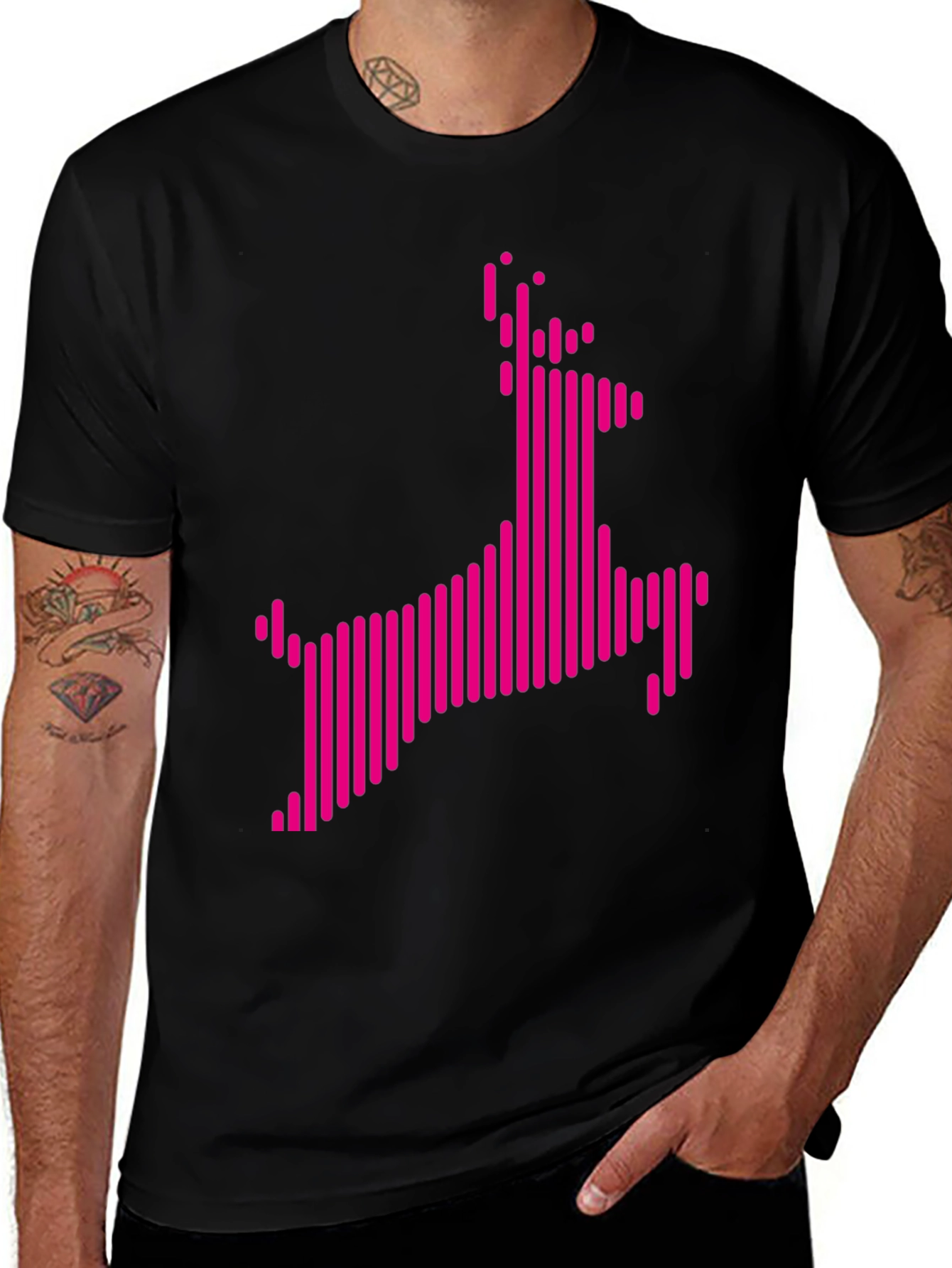 Abstract Pink Deer Graphic Black T-Shirt