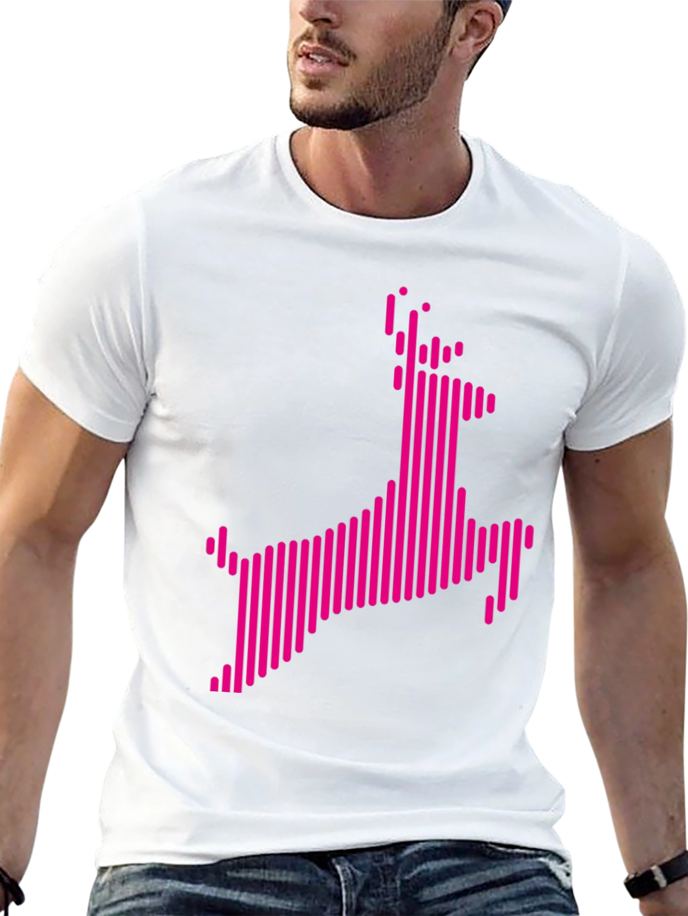 Abstract Pink Deer Graphic Black T-Shirt