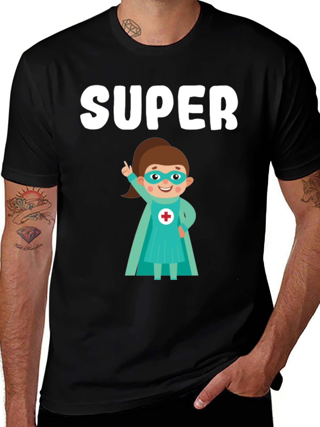 Super Nurse Cartoon T-Shirt - Black