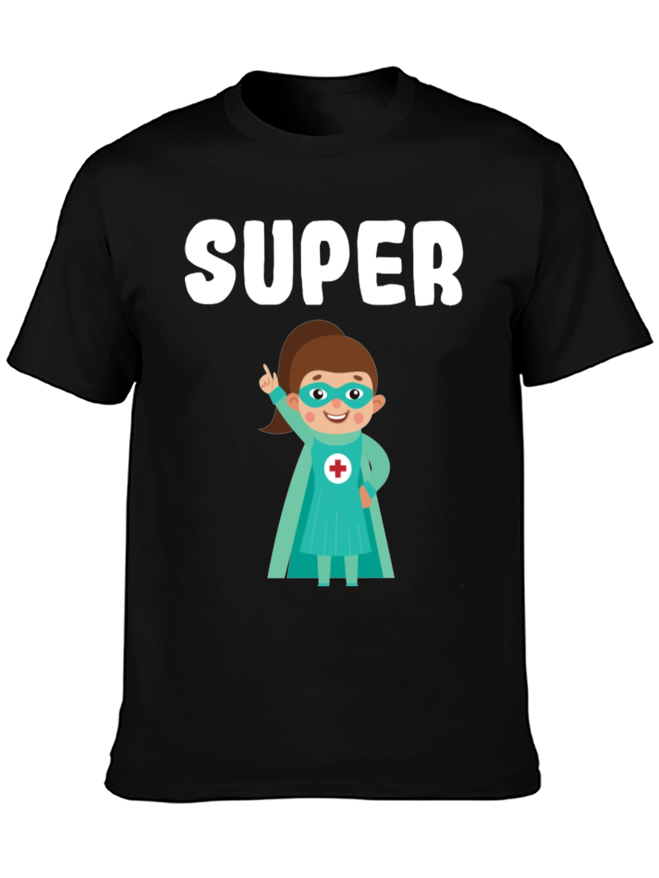 Super Nurse Cartoon T-Shirt - Black