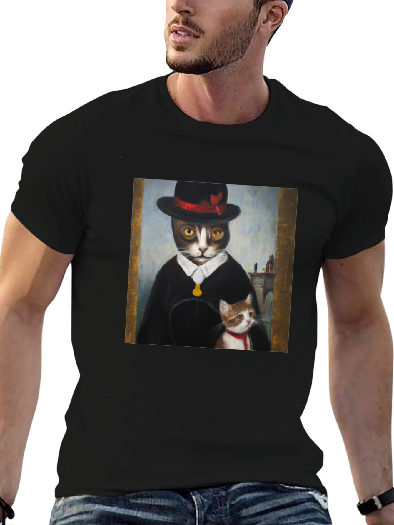 Dapper Cat Portrait T-Shirt - Unique Graphic Tee