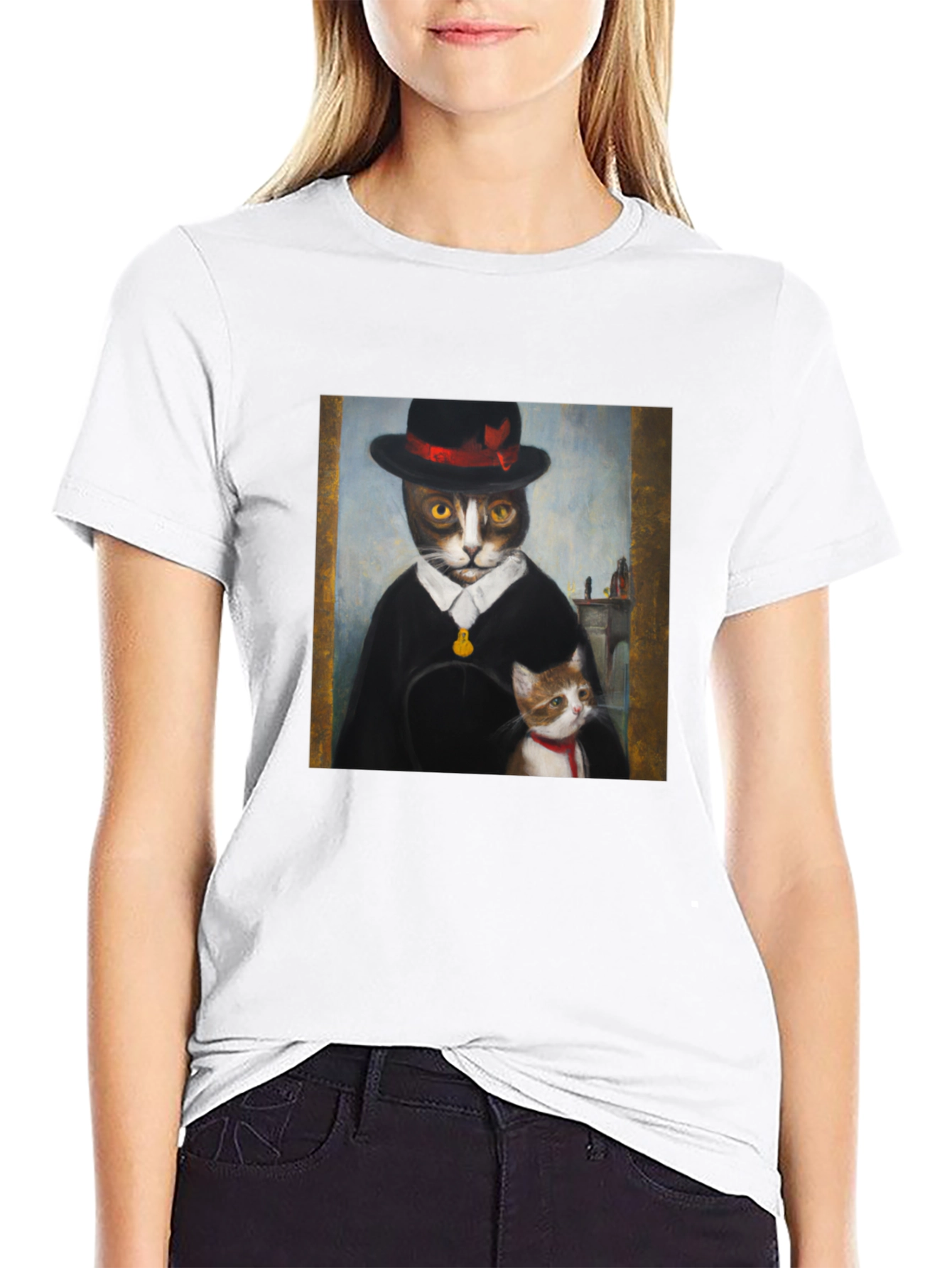 Dapper Cat Portrait T-Shirt - Unique Graphic Tee