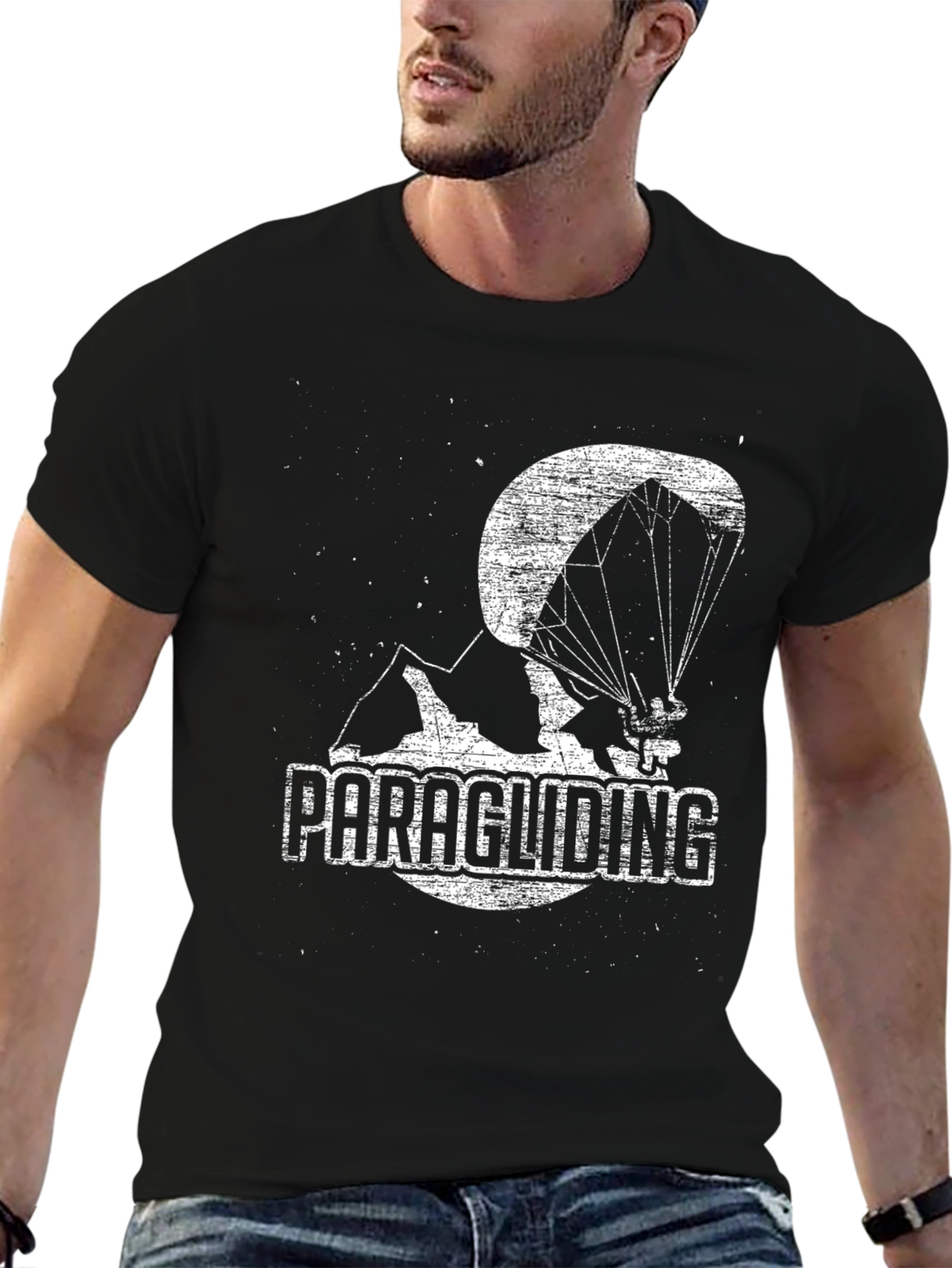 Paragliding Graphic Tee - Black Cotton Blend