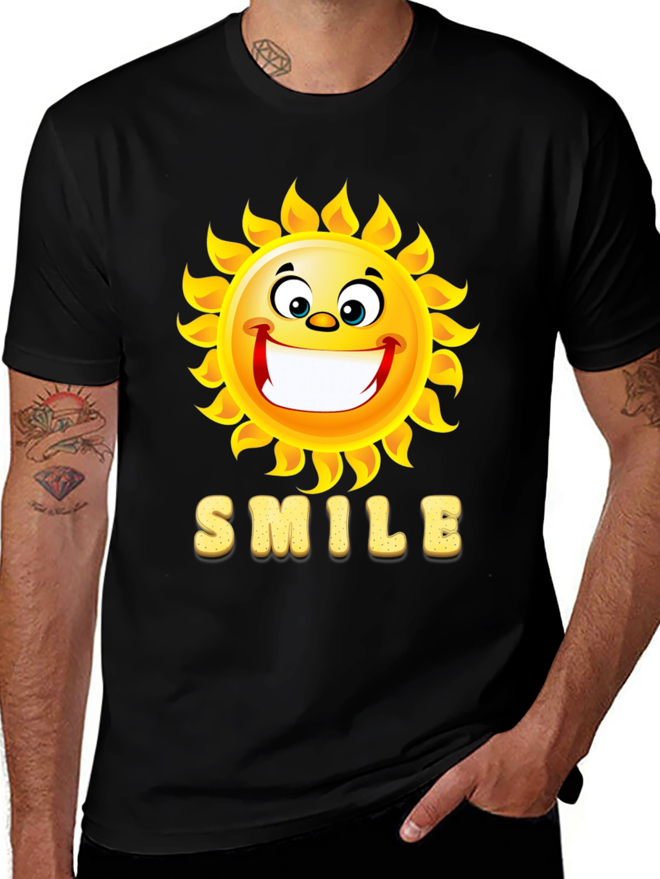 Happy Sun Smile Black T-Shirt