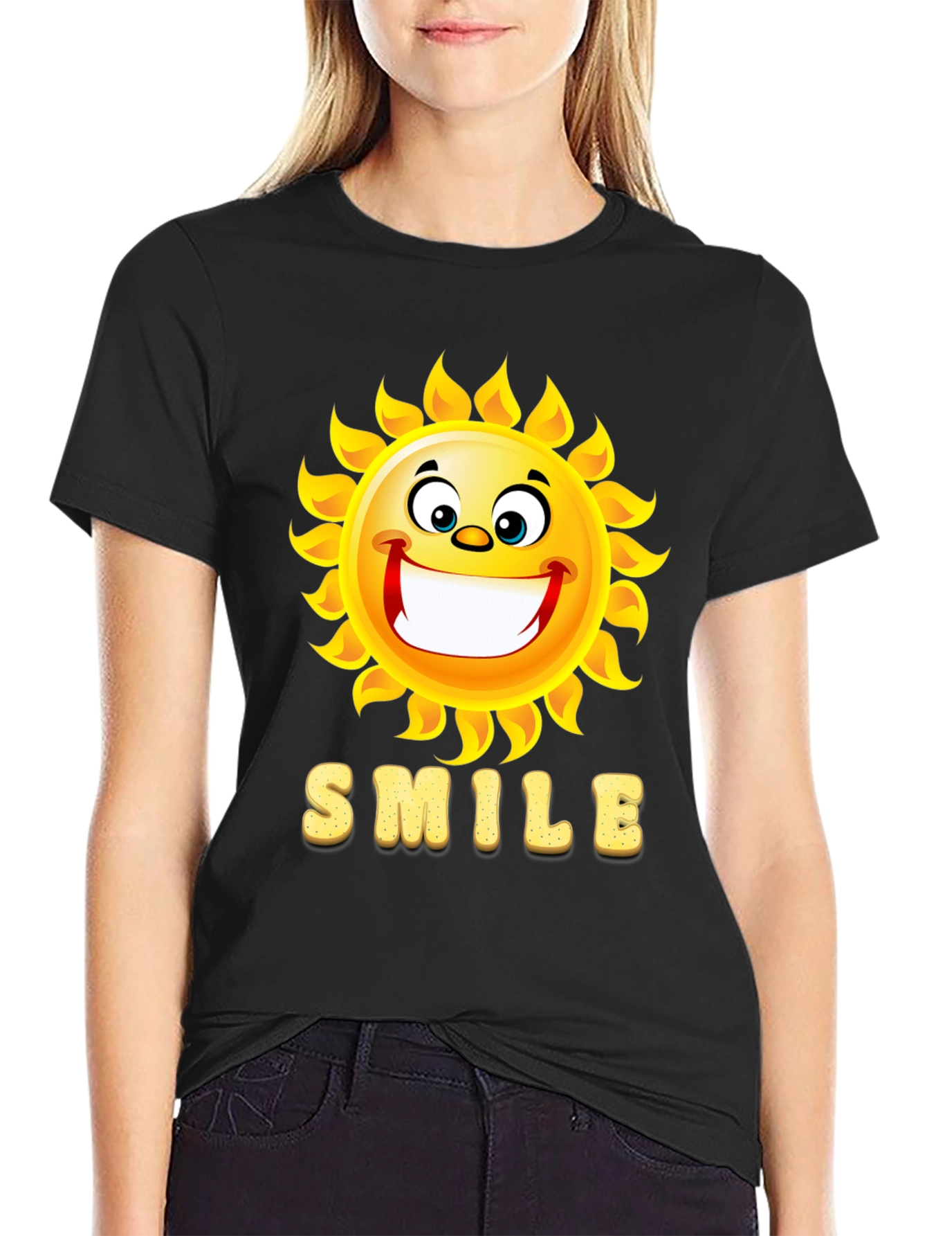 Happy Sun Smile Black T-Shirt