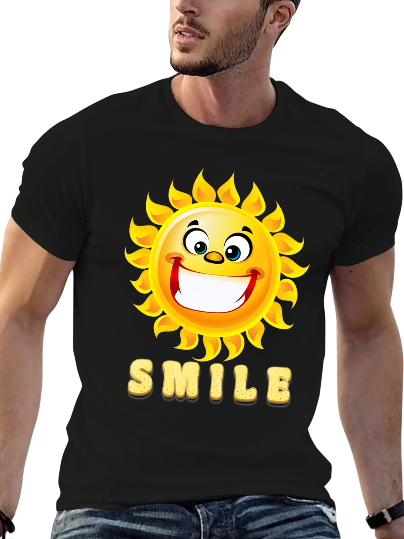 Happy Sun Smile Black T-Shirt