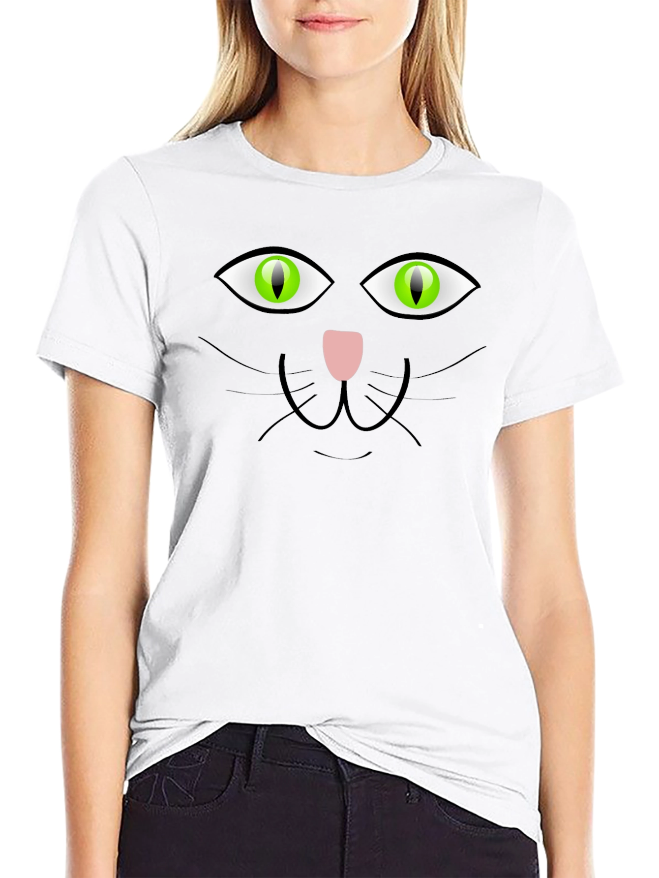 Black Cat Face Graphic T-Shirt