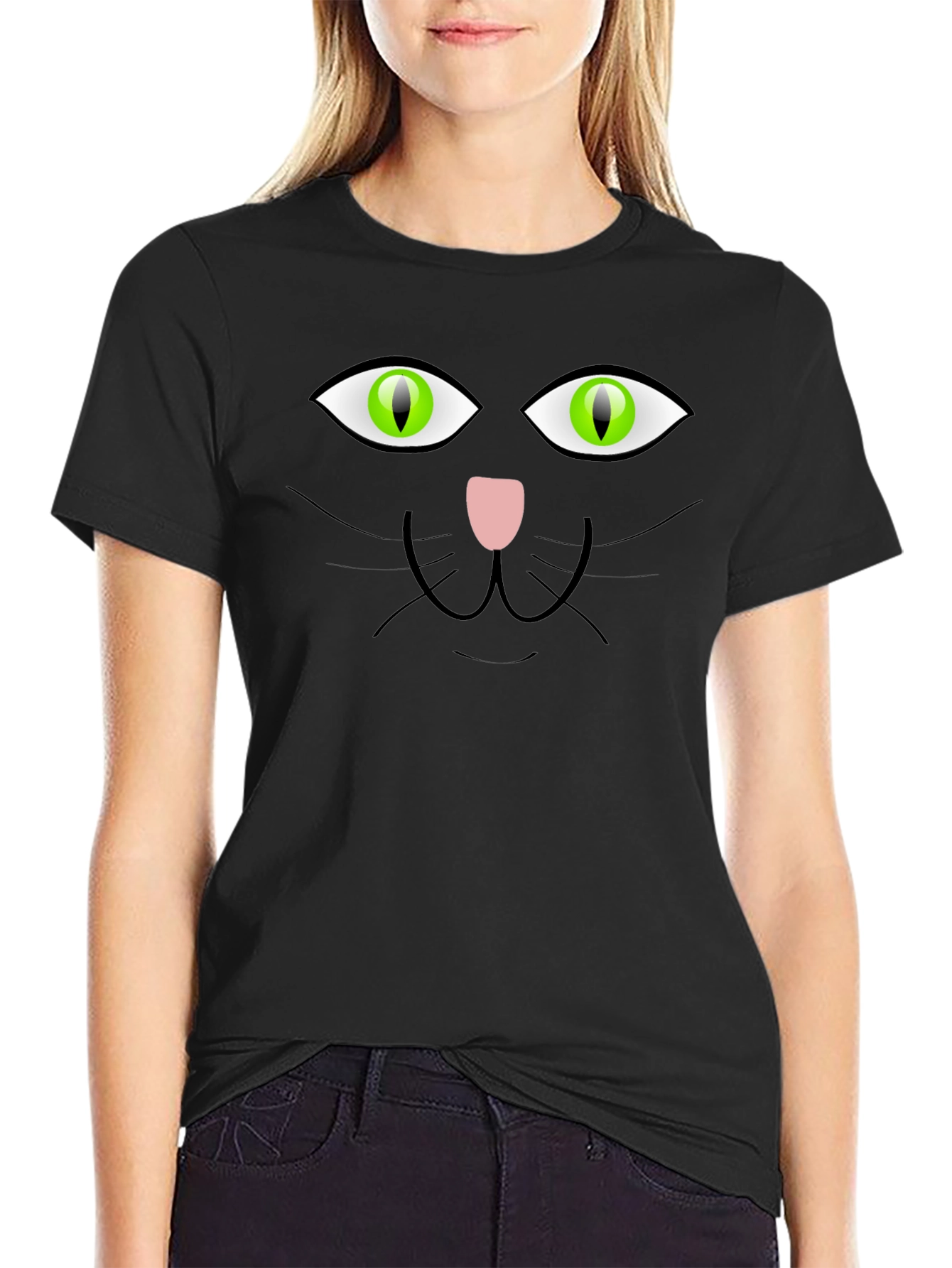 Black Cat Face Graphic T-Shirt
