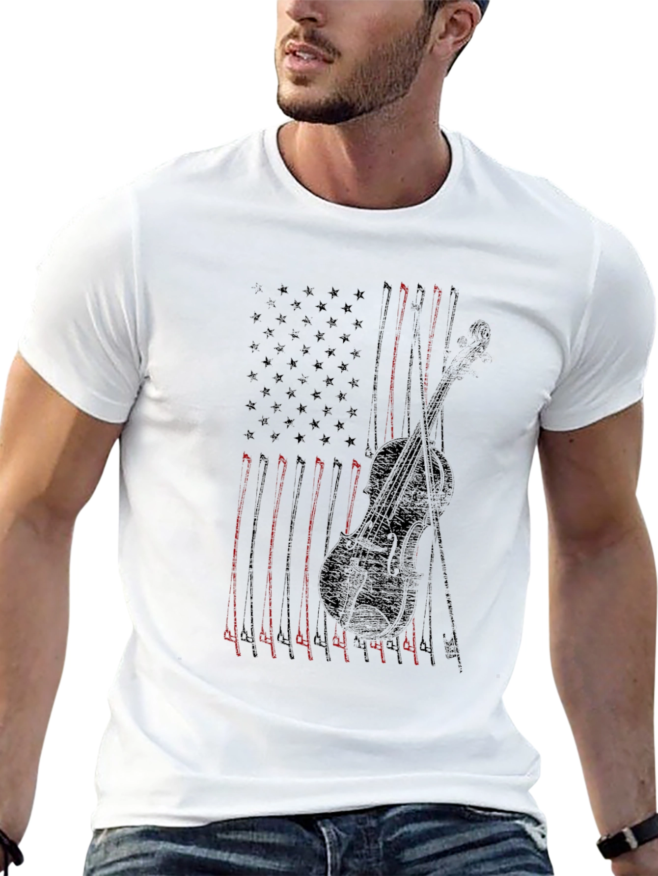 American Flag Violin Graphic Tee - Patriotic Music Shirt