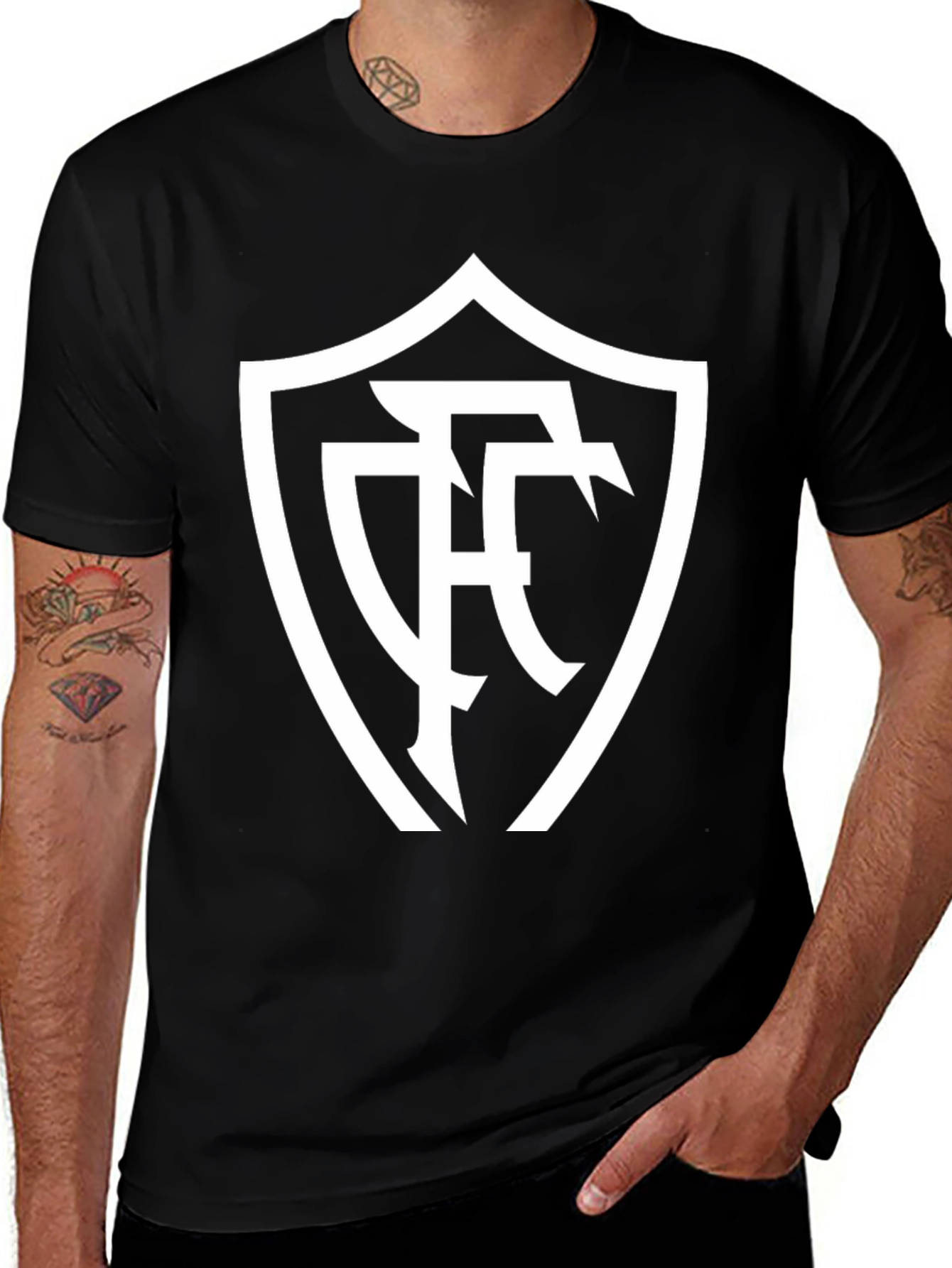 Stylish Black T-Shirt with White Emblem