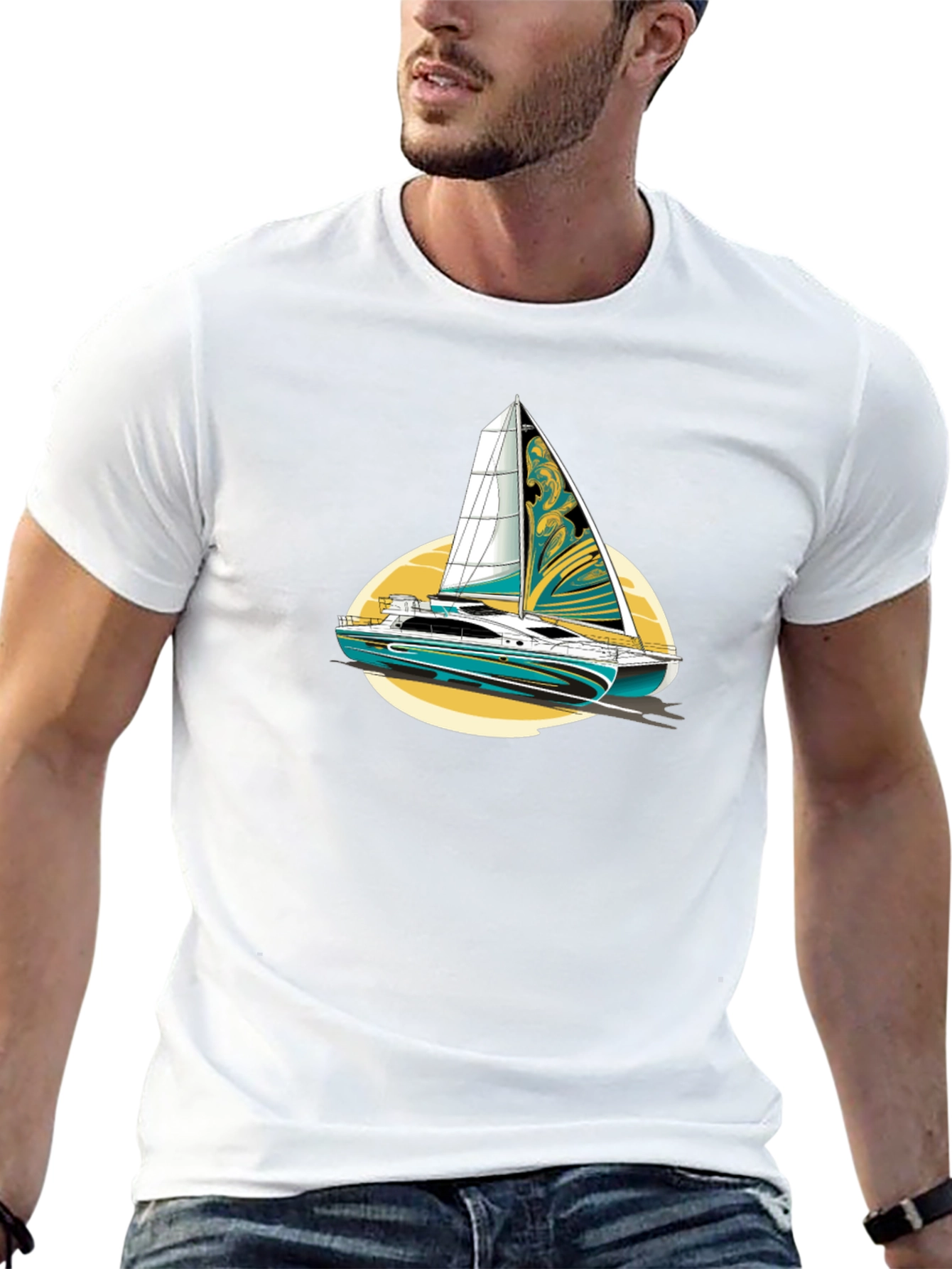 Sailing Yacht Graphic T-Shirt Black Cotton Tee