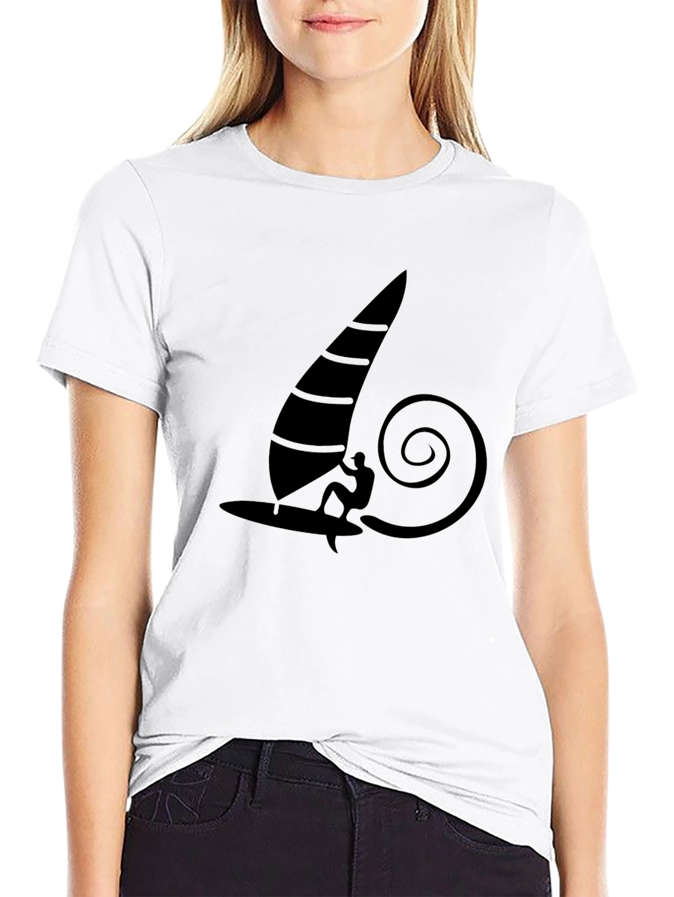 Windsurfing Graphic Tee - Black Cotton T-Shirt