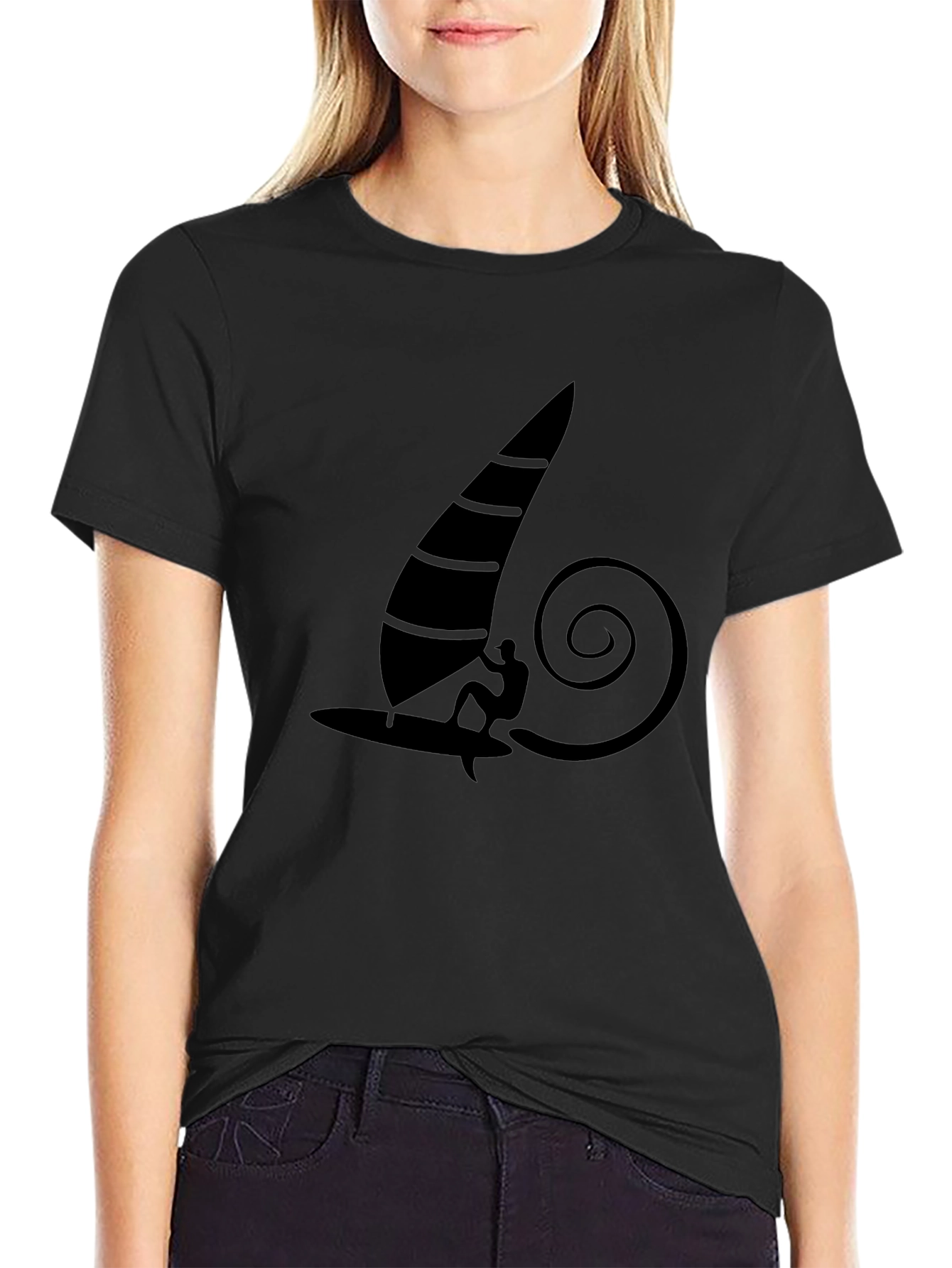 Windsurfing Graphic Tee - Black Cotton T-Shirt