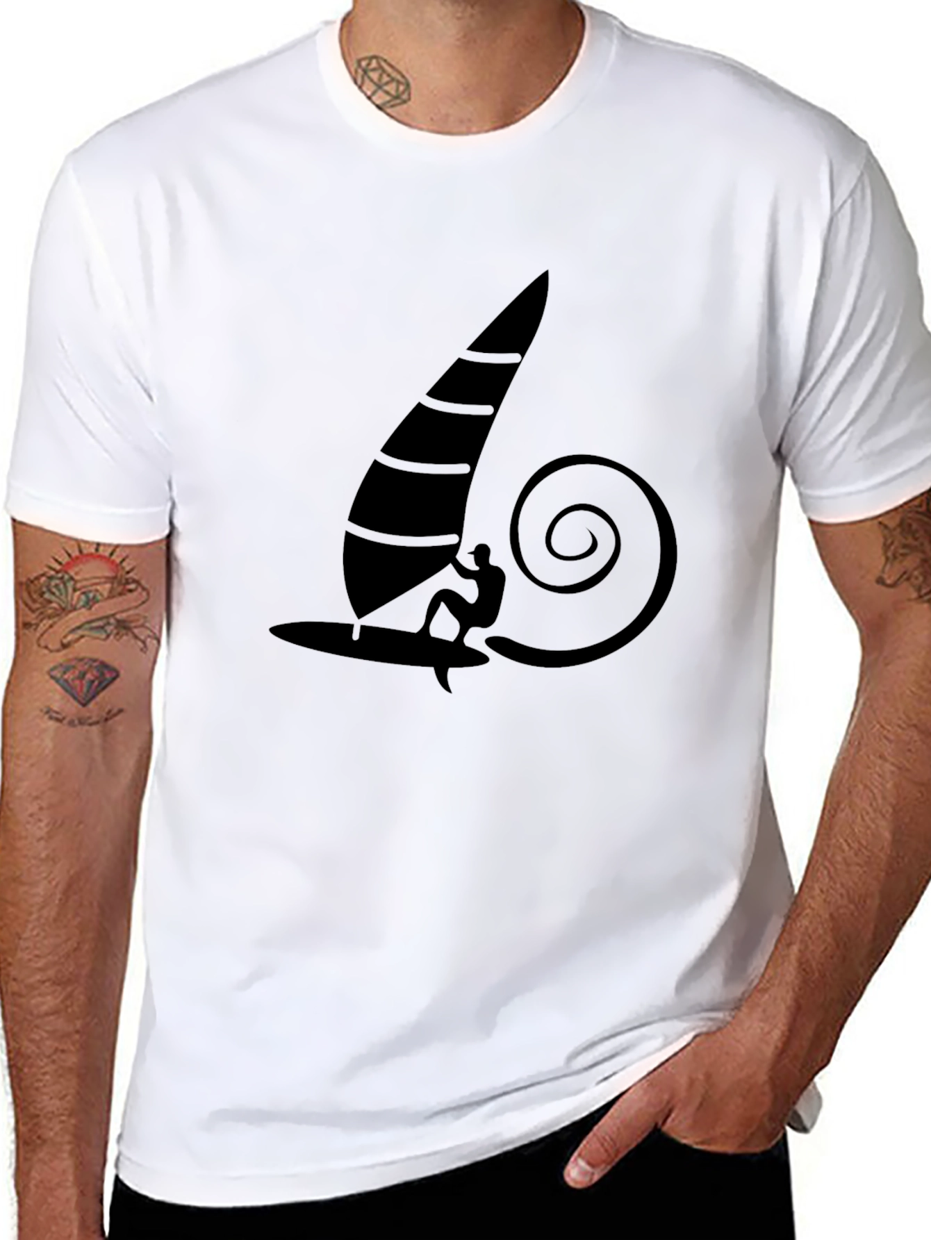 Windsurfing Graphic Tee - Black Cotton T-Shirt