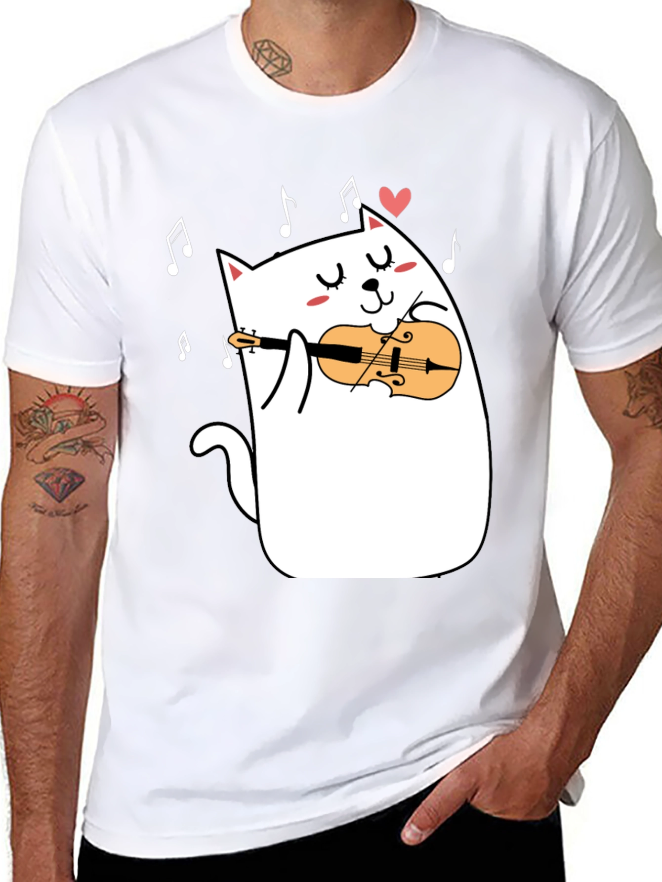 Cat Violinist T-Shirt - Musical Kitty Tee