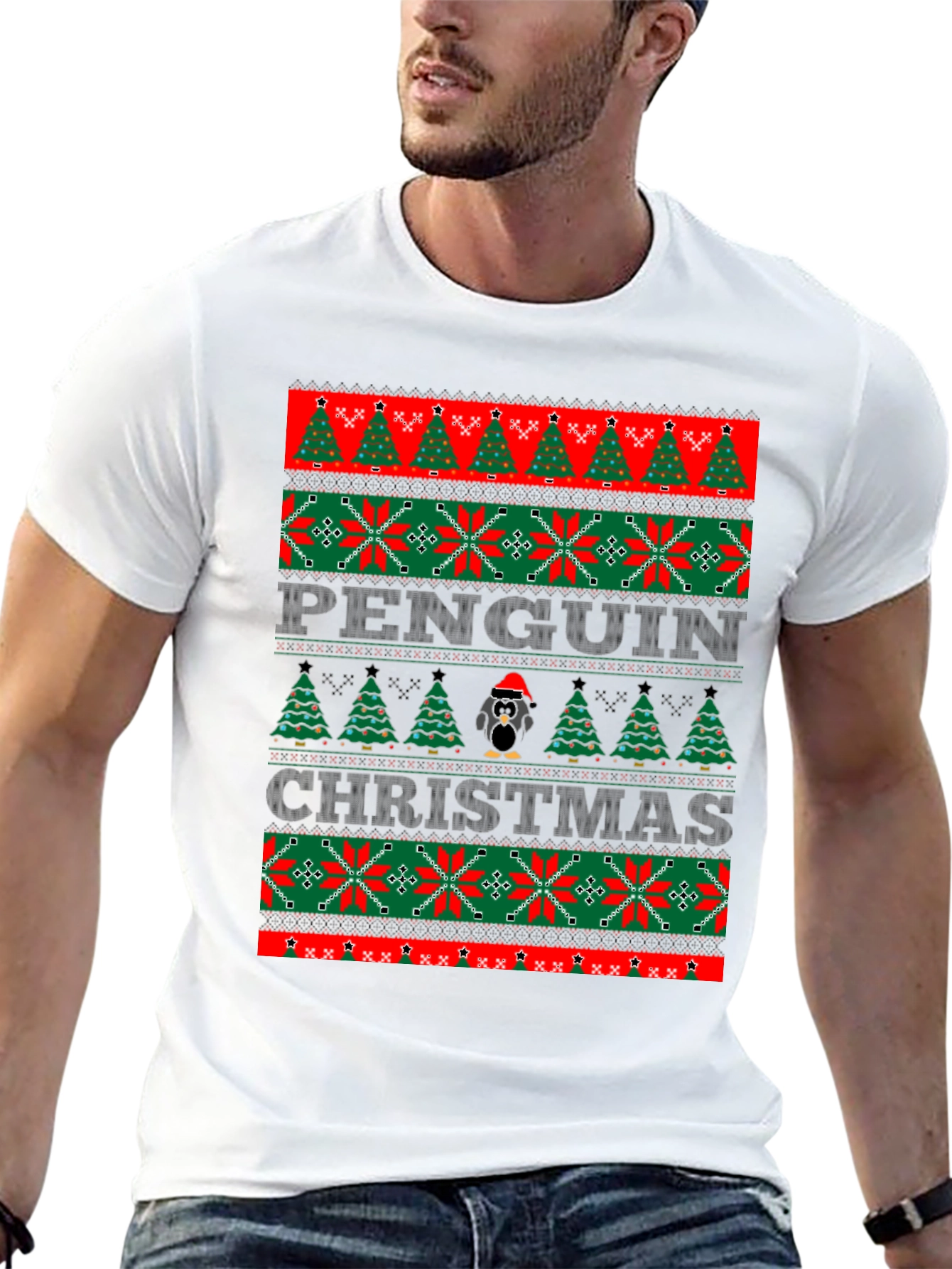 Penguin Christmas Sweater Style T-Shirt