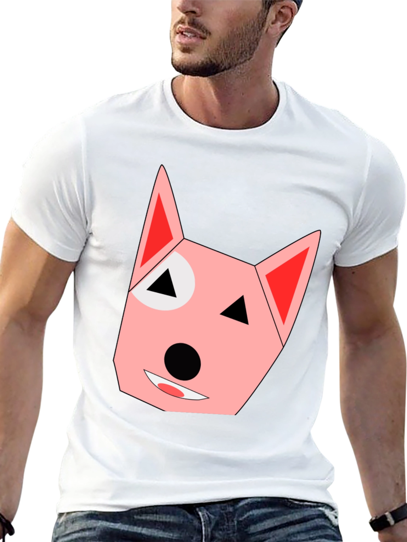 Geometric Dog Face Black T-Shirt