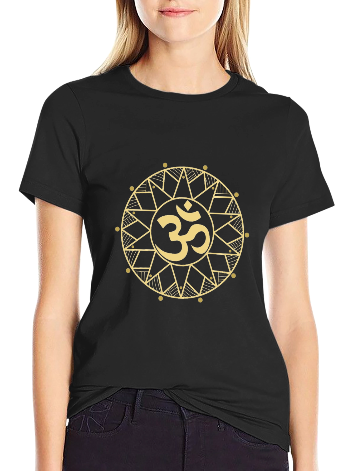 Om Symbol Mandala Graphic Tee - Black Cotton Blend