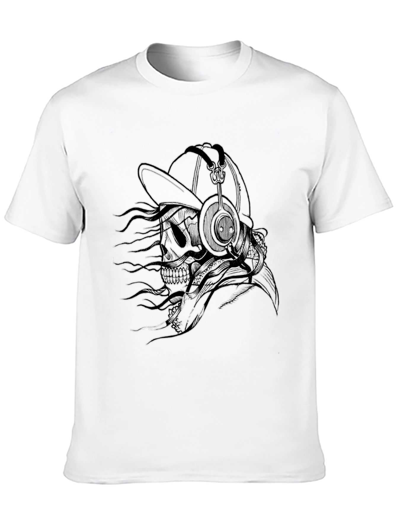 Skull with Headphones Graphic Tee - Black
